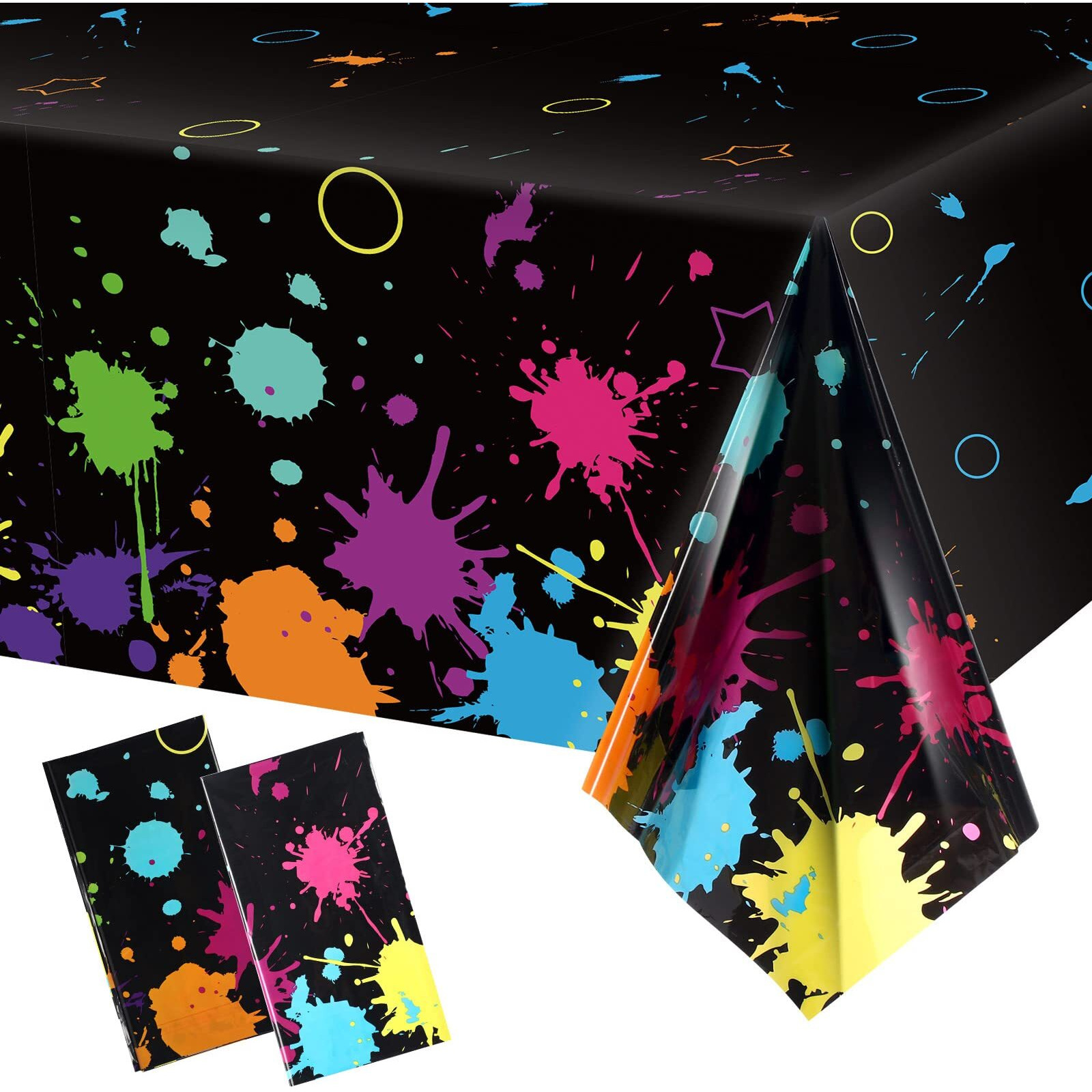 Glow Party Table Covers Neon Plastic Tablecloths 108 X 54 Inch Disposable Neon Glow Table Cloths For Black Light Birthday Party Supplies Decorations(2 Pieces)