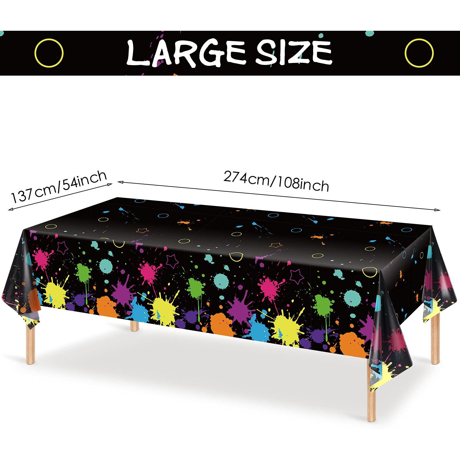 Glow Party Table Covers Neon Plastic Tablecloths 108 X 54 Inch Disposable Neon Glow Table Cloths For Black Light Birthday Party Supplies Decorations(2 Pieces)