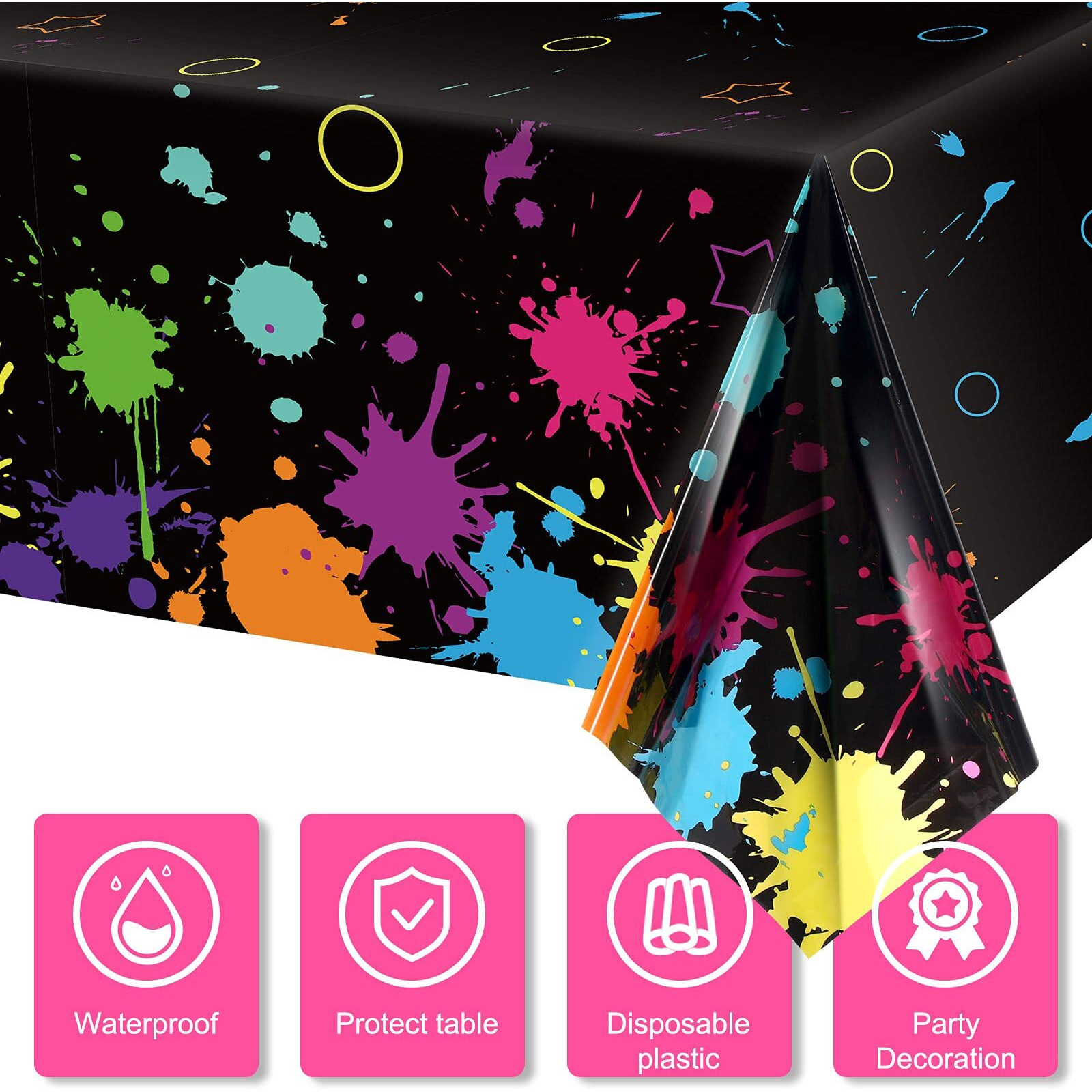 Glow Party Table Covers Neon Plastic Tablecloths 108 X 54 Inch Disposable Neon Glow Table Cloths For Black Light Birthday Party Supplies Decorations(2 Pieces)