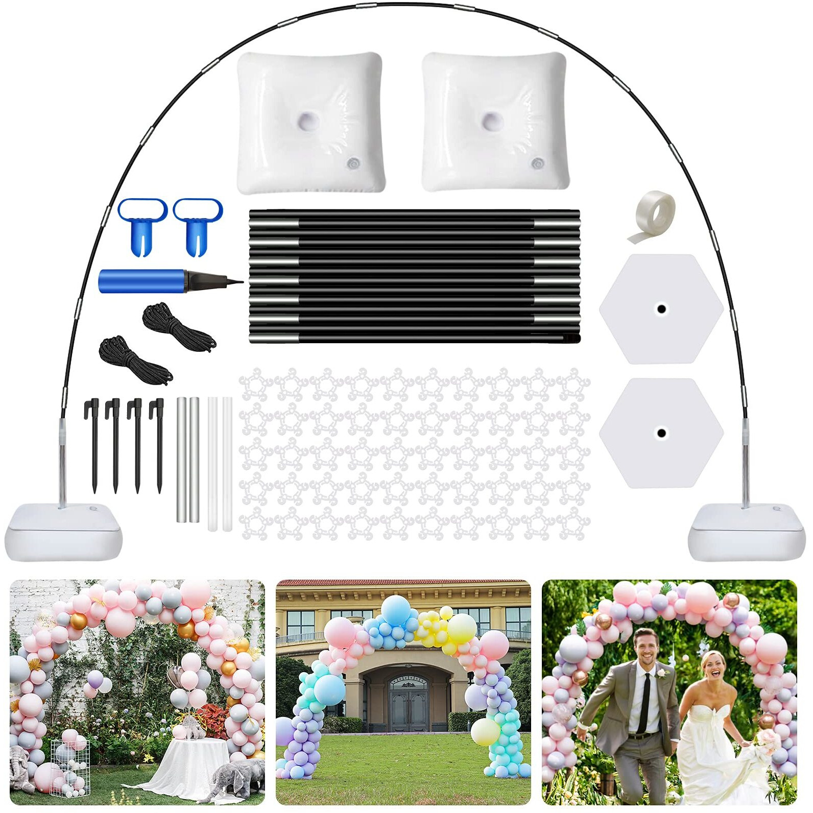 Balloon Arch Stand Kit With Base,Vetogether Adjustable Ballon Arch Holder Kit With 55Pcs Balloon Clips, Balloon Pump,9Ft Tall & 10Ft Wide Baloon Arch For Wedding Birthday Party Supplies Decorations