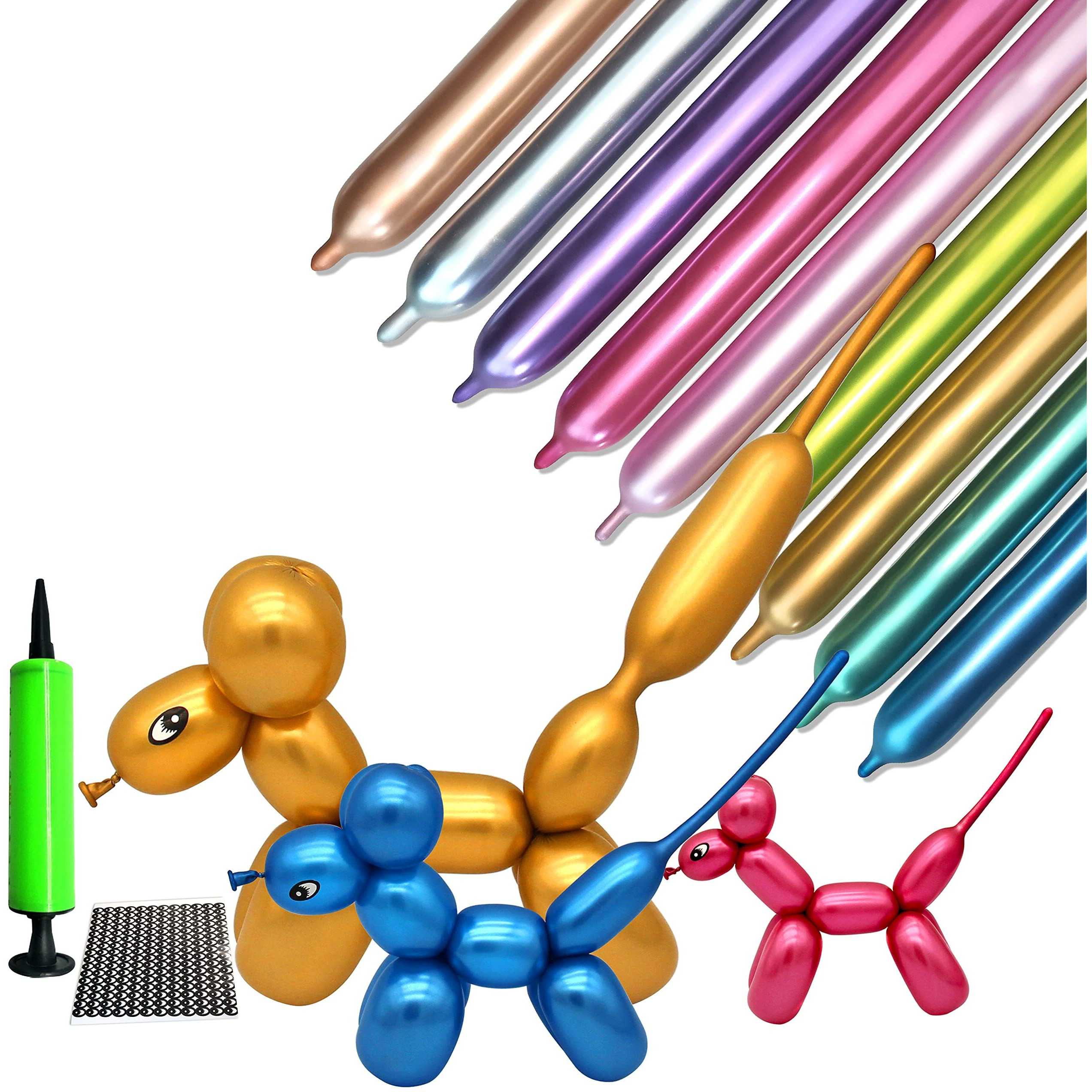 100 Pcs Metallic 260 Long Balloons Kit With Pump, Shiny Chrome Latex Twisting Balloons For Balloon Animals, Magic Balloons For Birthdays Wedding Party Decorations Multicolor
