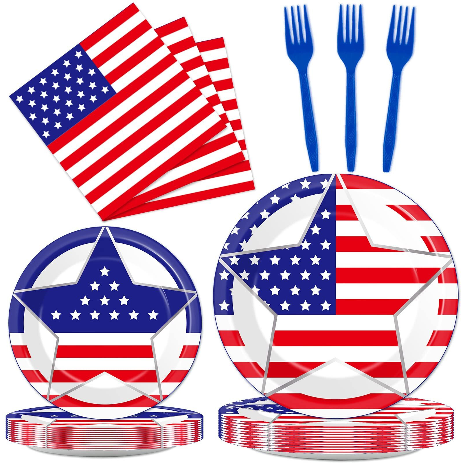 Wiooffen 96 Pcs Veterans Day Party Supplies Memorial Day Tableware Set 4Th Of July Paper Plates Patriotic Freedom Stars Party Plates Independence Day Plates And Napkins Forks For 24 Guests