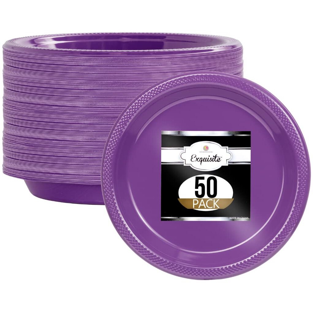 Exquisite 10 Inch. Purple Plastic Plates - 50 Count - Round Solid Color Disposable Plates -Purpledinner Party Plates For All Occasions -Purpleplastic Party Plates For Parties