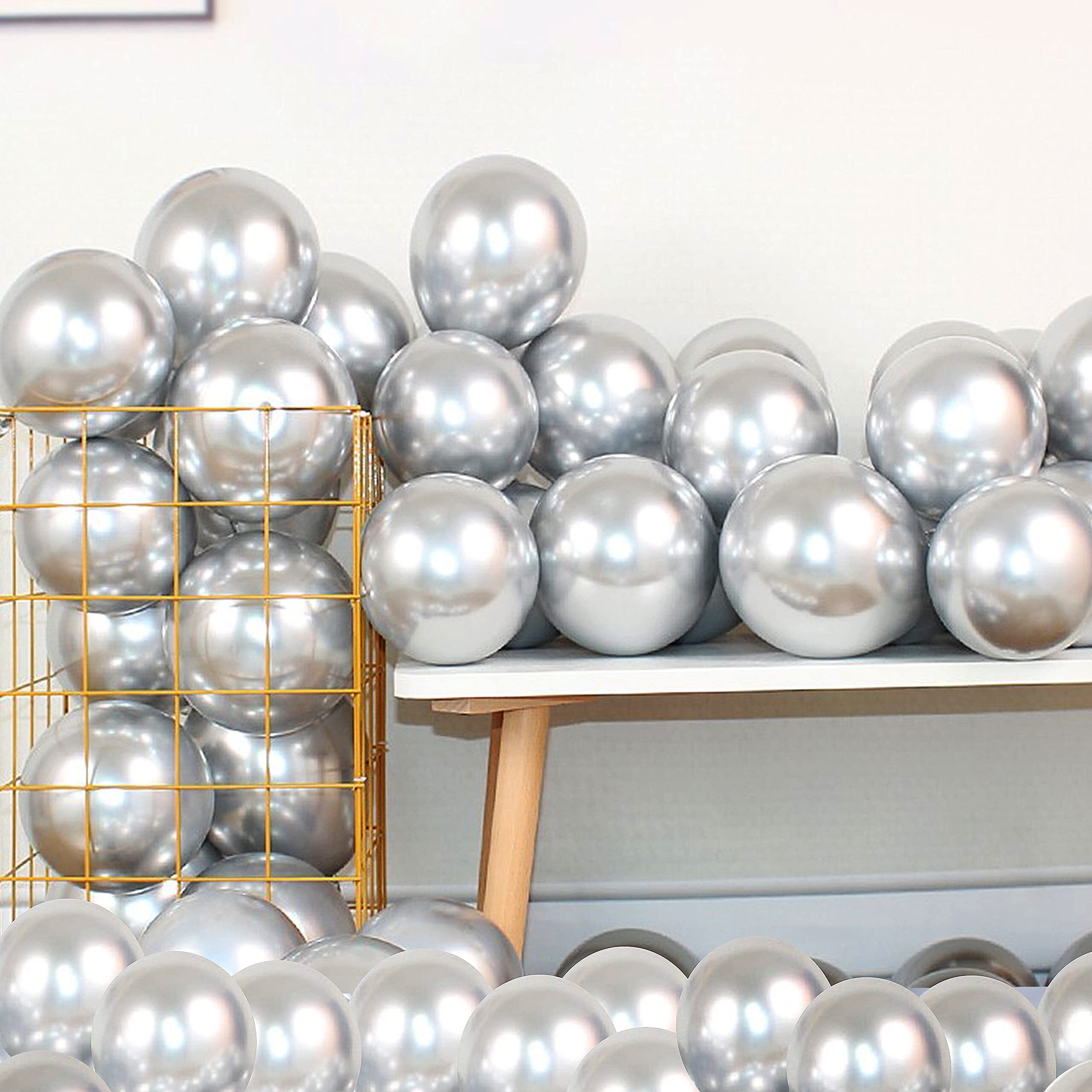 Colorful Elves 12 Inch 100 Pcs Latex Metallic Chrome Balloons Helium Shiny Thicken Balloons Party Decoration (Silver)