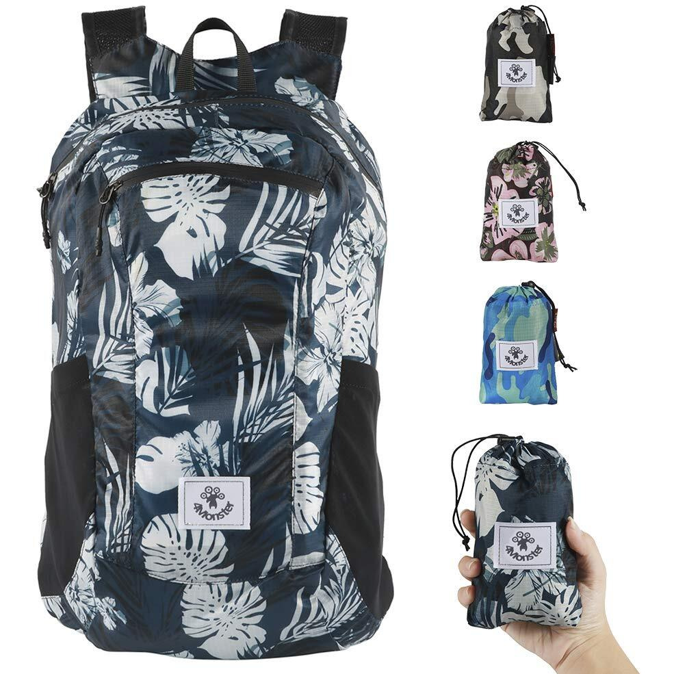 4Monster Hiking Daypack,Water Resistant Lightweight Packable Backpack For Travel Camping Outdoor (Flower Blue, 16L)
