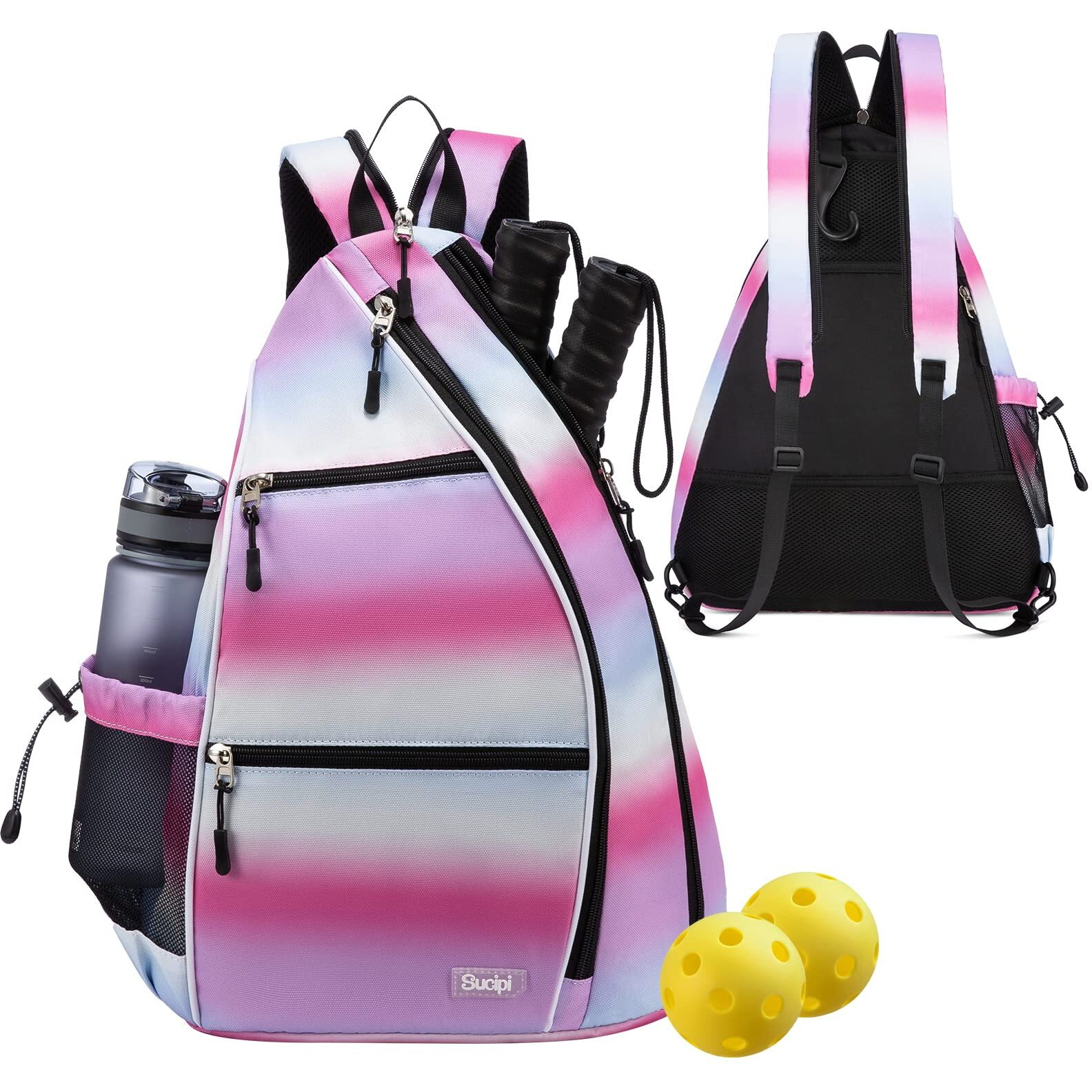 Sucipi Pickleball Bag Pickleball Backpack For Women Men Pickleball Paddle Backpack Reversible Pickleball Paddle Bag Pickleball Rackets Bags For Ladies Pink Rainbow