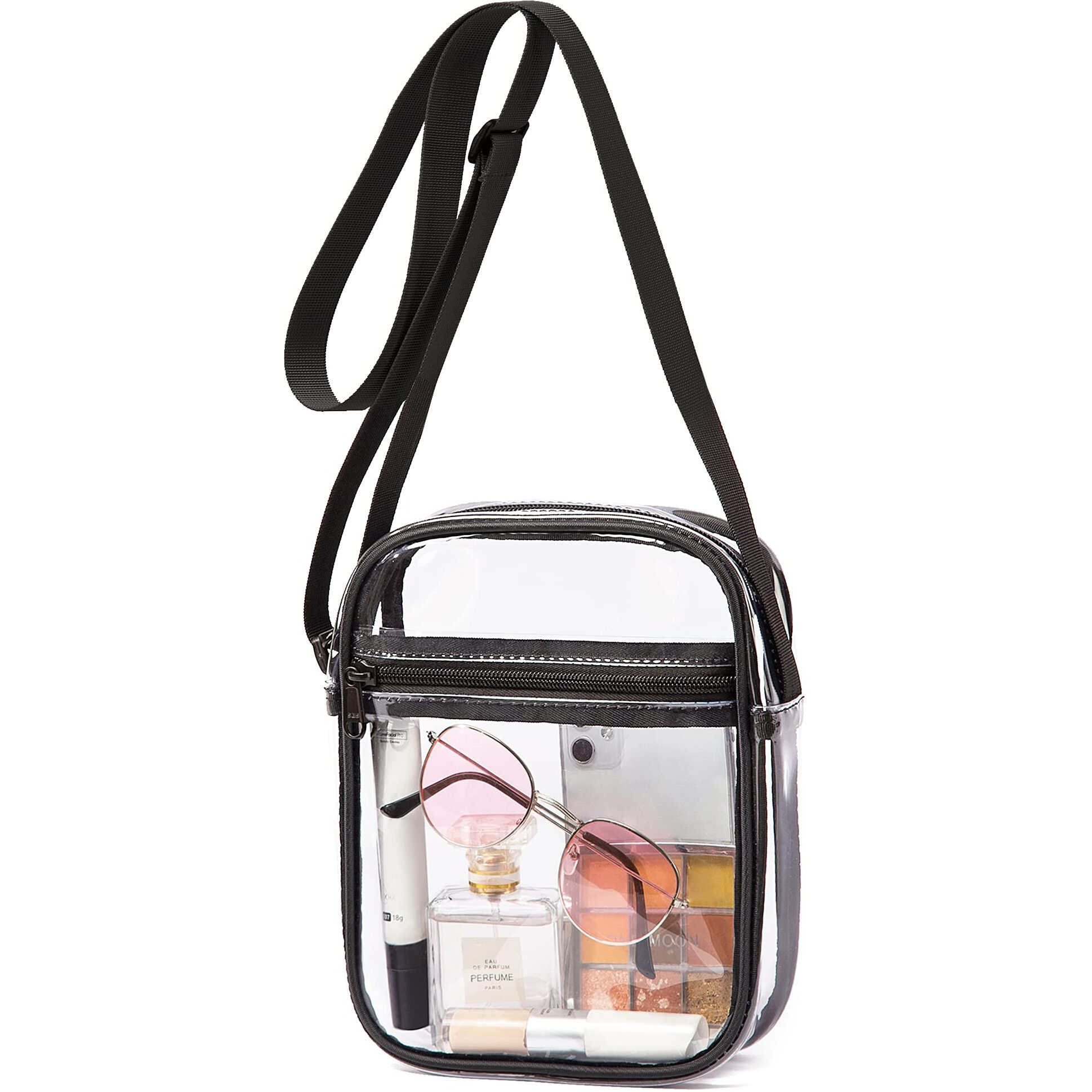 Vorspack Clear Bag Stadium Approved - Pvc Clear Purse Clear Crossbody Bag With Front Pocket For Concerts Sports Festivals - Black