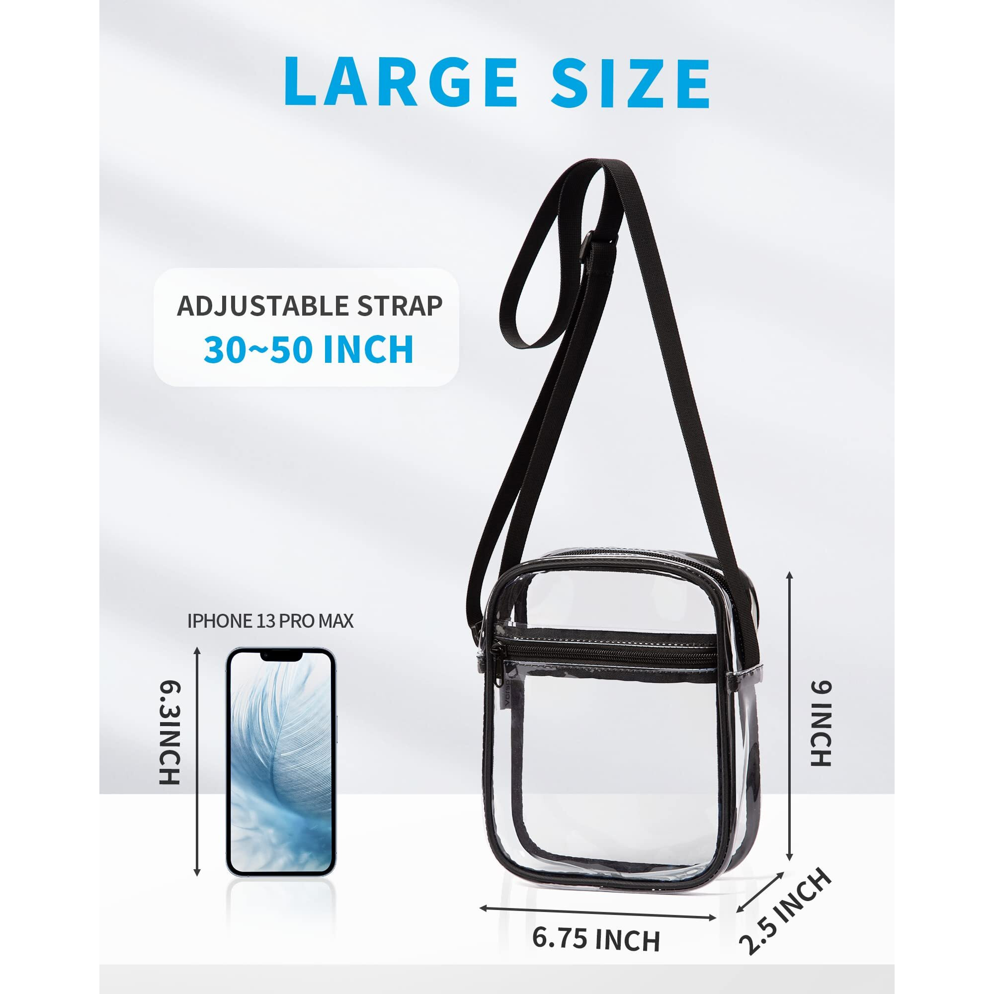 Vorspack Clear Bag Stadium Approved - Pvc Clear Purse Clear Crossbody Bag With Front Pocket For Concerts Sports Festivals - Black