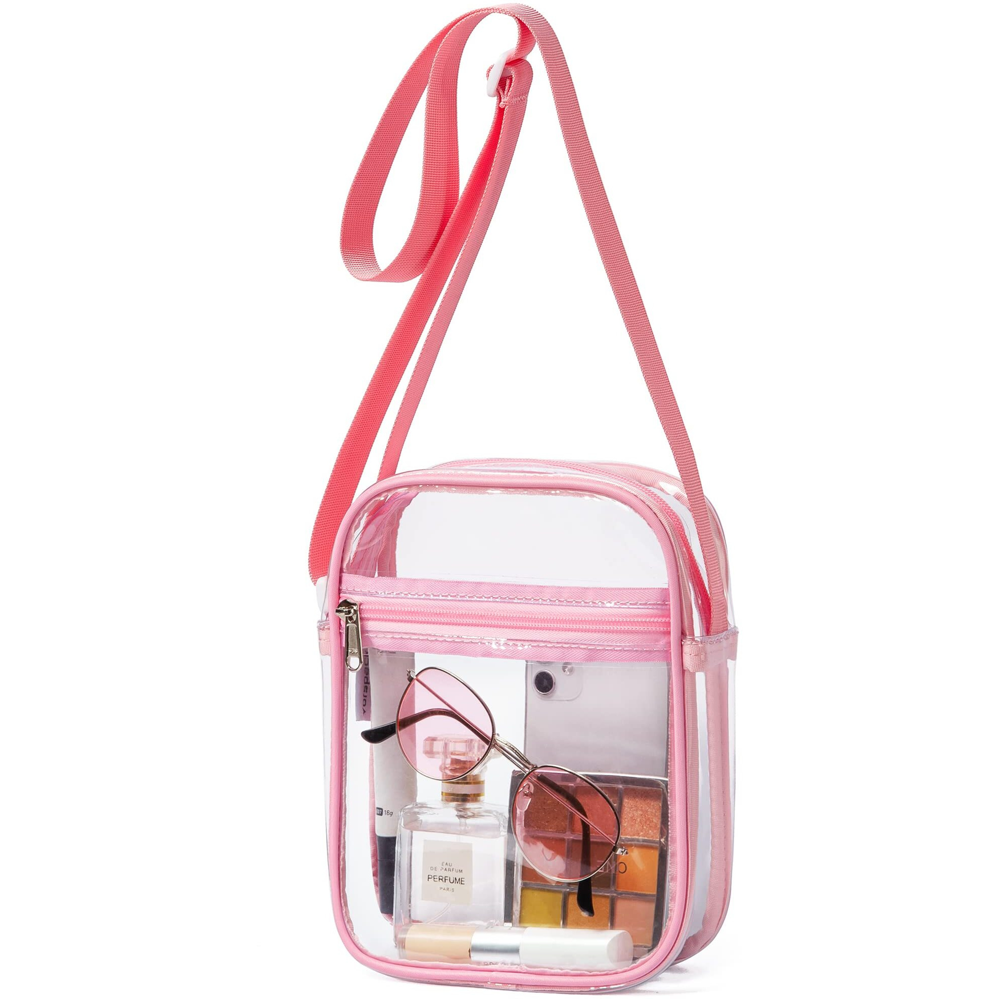 Vorspack Clear Bag Stadium Approved - Pvc Clear Purse Clear Crossbody Bag With Front Pocket For Concerts Sports Festivals - Pink