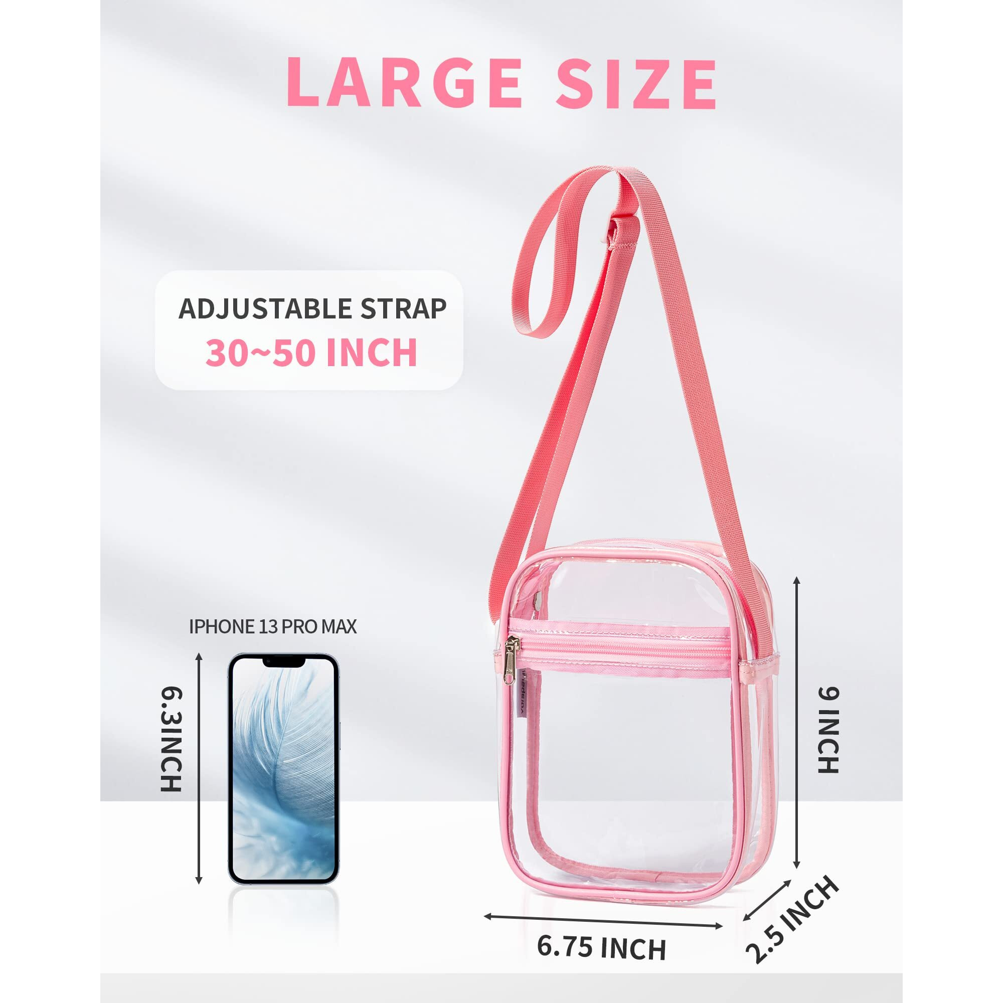 Vorspack Clear Bag Stadium Approved - Pvc Clear Purse Clear Crossbody Bag With Front Pocket For Concerts Sports Festivals - Pink