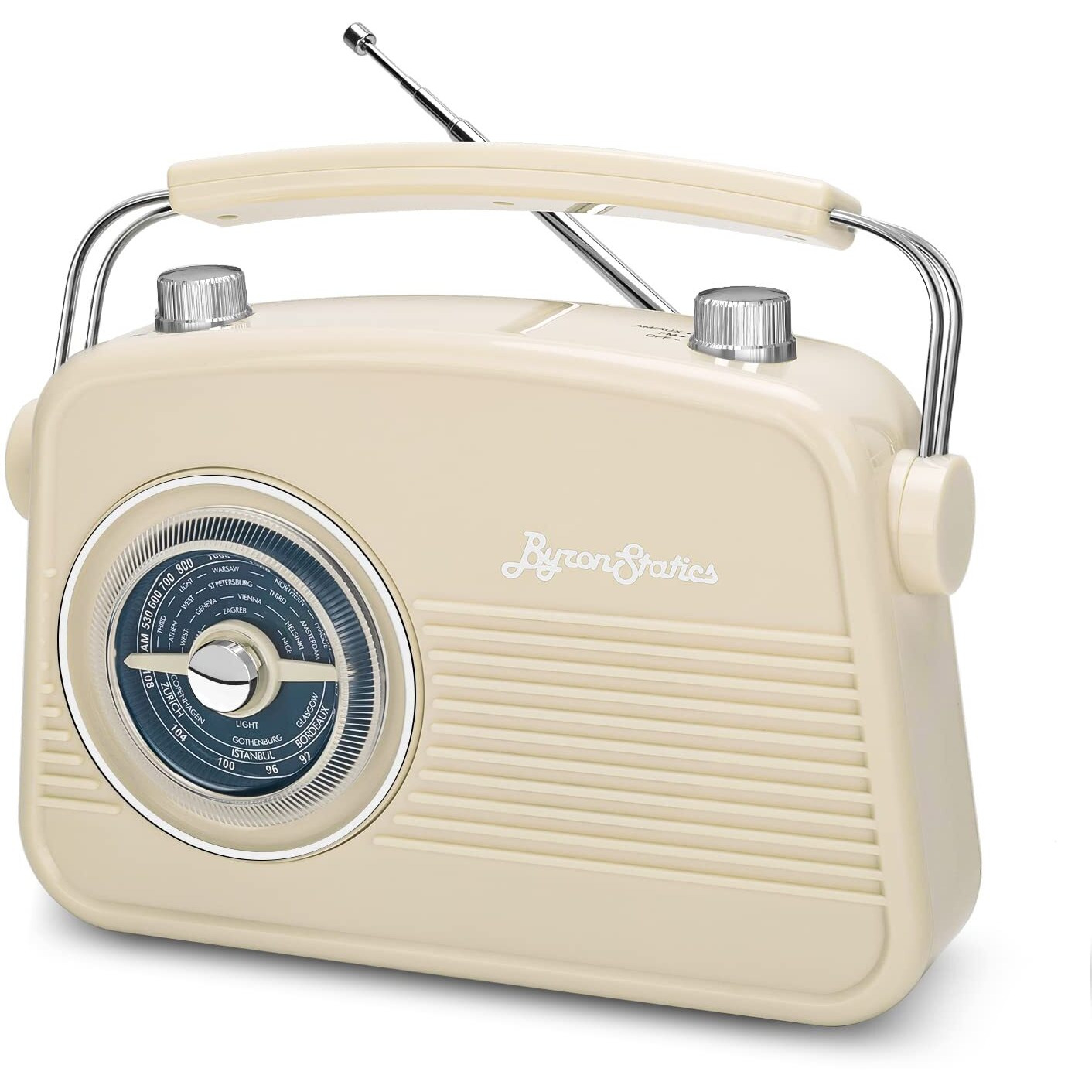 Byronstatics Portable Radio Am Fm, Vintage Retro Radio With Built In Speakers, Best Reception And Longest Lasting, Power Plug Or 1.5V Aa Battery - Cream