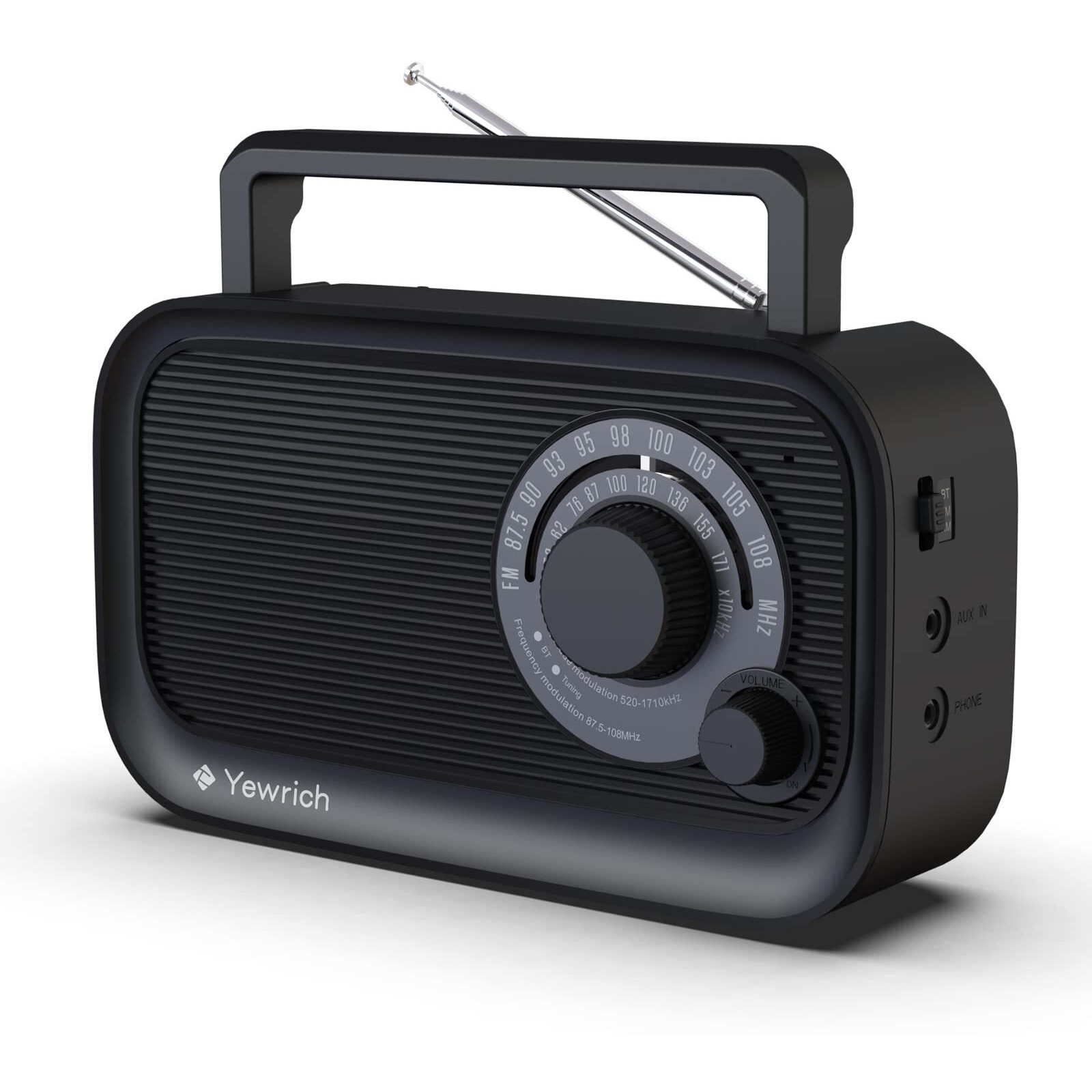 Am Fm Radio With Best Reception, Bluetooth Speaker Portable Radio, Dsp Plug In Wall Radio Battery Operated Or Ac Power With Headphone Jack, Large Tuning Knob For Home Kitchen Outdoor, Black