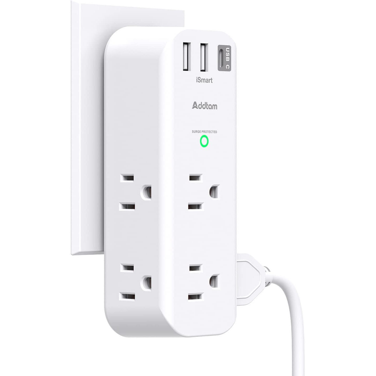 Surge Protector - Outlet Extender With Rotating Plug, Multi Plug Outlets With 6 Ac 3 Usb Ports (1 Usb C), 3-Sided Power Strip With Wall Adapter Charger For Home Travel Office, Etl Listed (1800J)