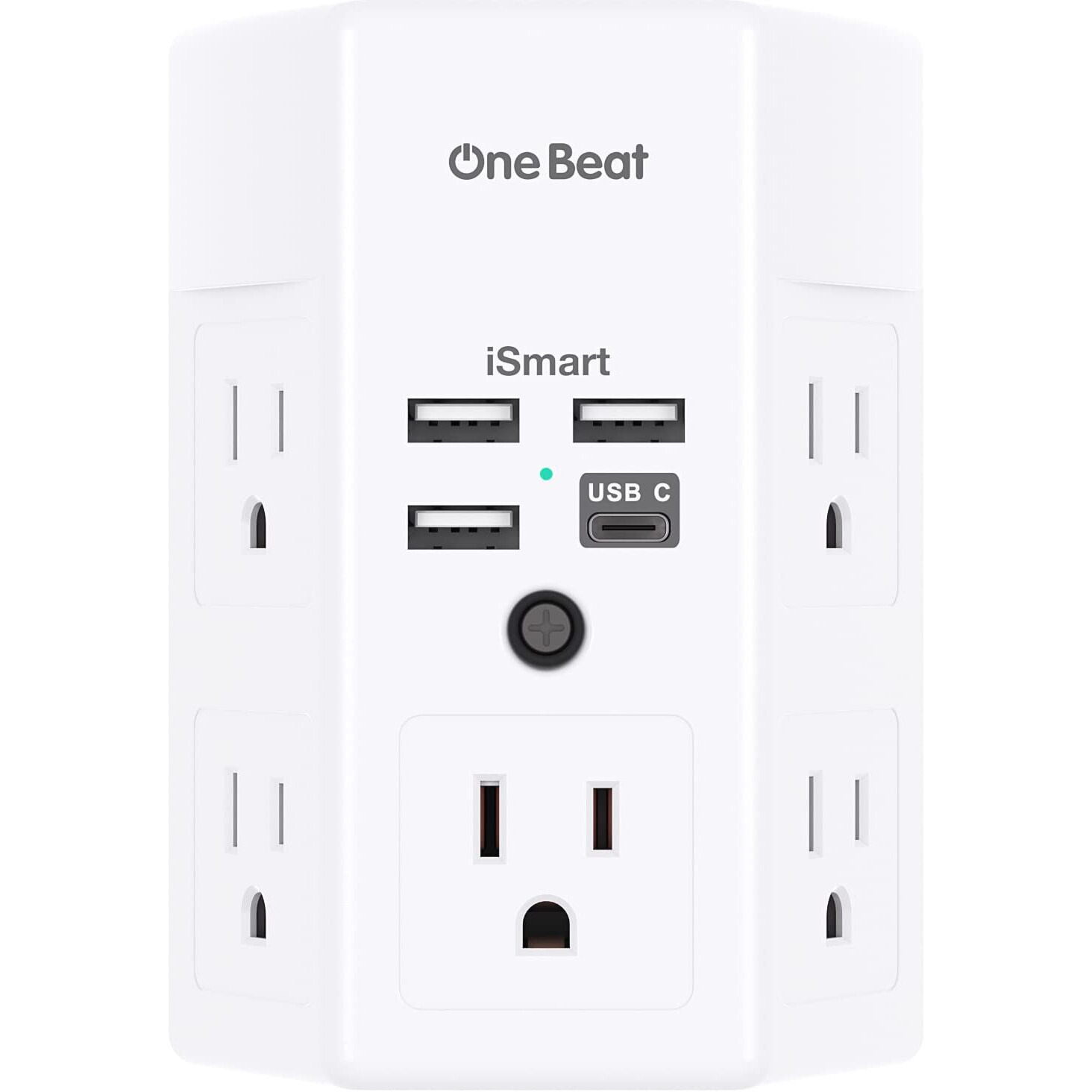 Surge Protector, 5 Outlets Extender With 4 Usb Ports(Usb C), 3-Side 1800J Power Strip Multi Plug Outlet Expander, Charger, Outlet Splitter Adapter Wall Mount For Home Travel Office Etl Listed