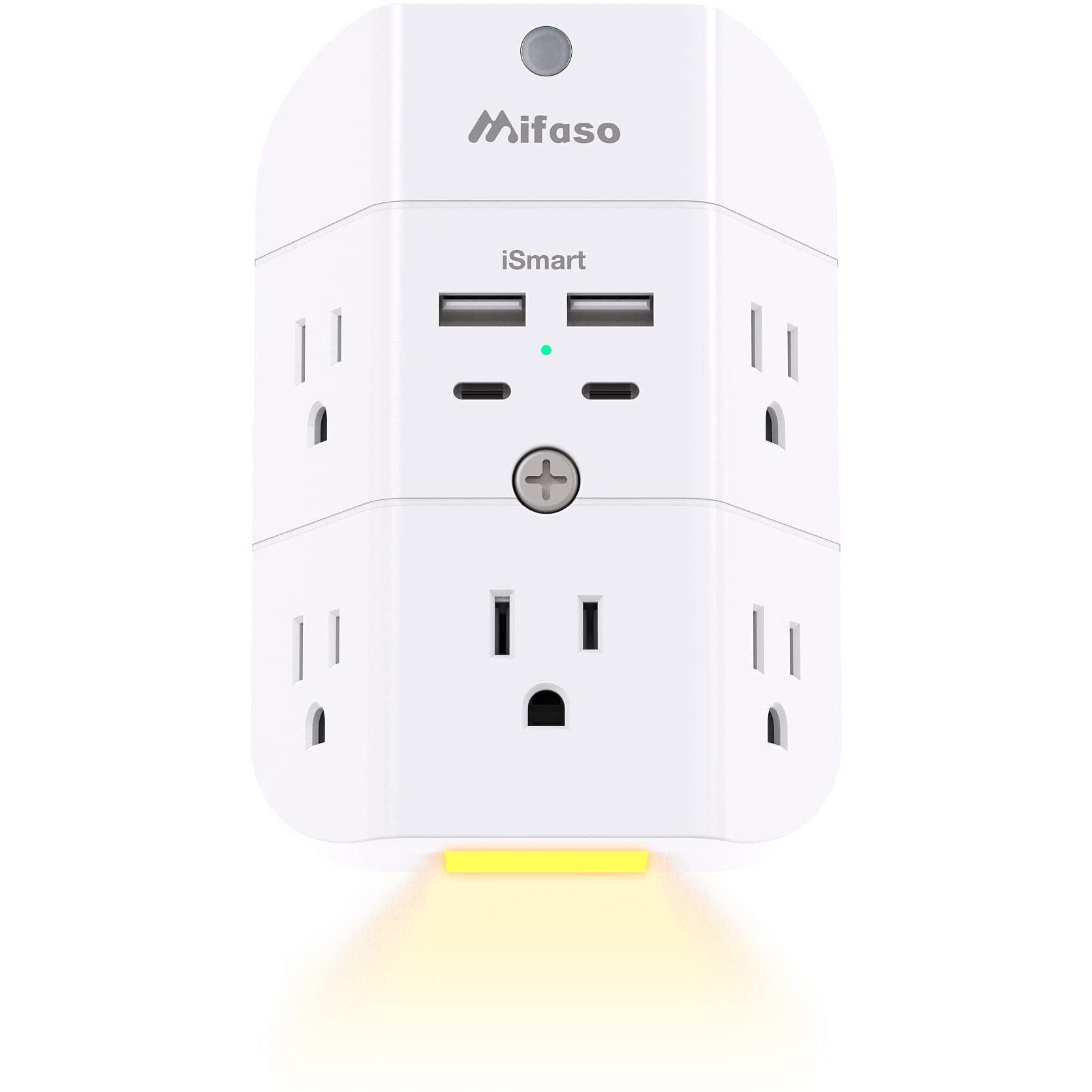 Surge Protector Outlet Extender - With Night Light, 5-Outlet Splitter And 4 Usb Ports (2 Usb C Charger), Multi Plug Outlet For Home, Dorm Room Essentials