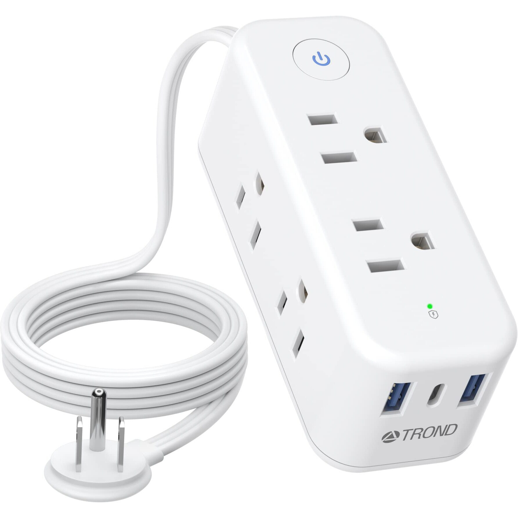 Flat Plug Power Strip - Trond 5Ft Ultra Thin Extension Cord, 6 Outlets With 3 Usb Charging Ports(1 Usb C), 3-Sided Outlet Extender, Desktop Surge Protector Compact For Home, Office, Travel, Dorm Room