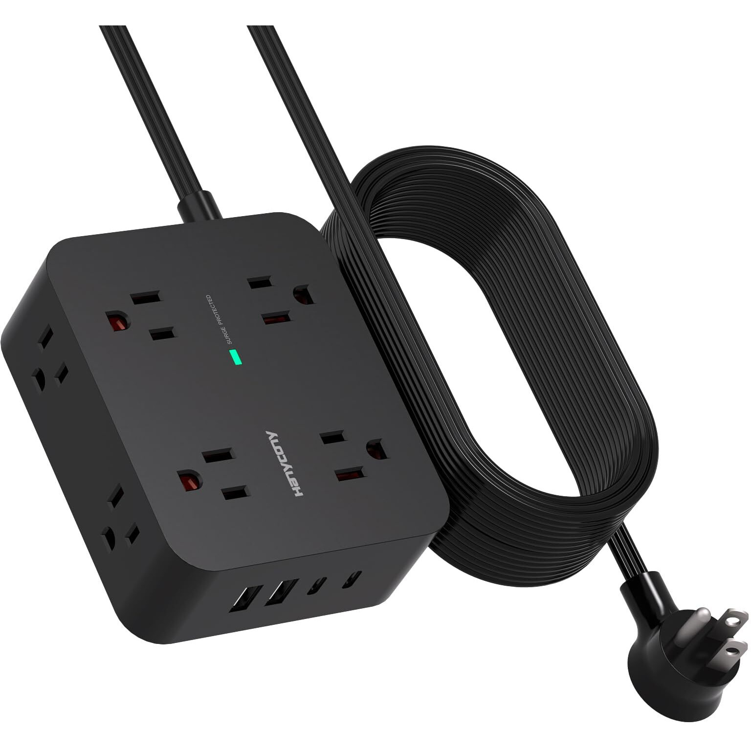 Surge Protector Power Strip 10 Ft Cord, Extension Cord With 2 Usb C Ports, Multiple Outlet Extender With Flat Plug, Wall Mount For Home Office College Dorm Room Essentials