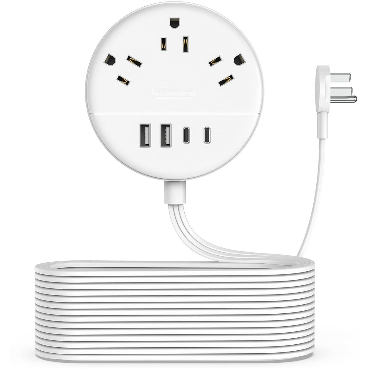 Flat Extension Cord 25 Ft, Ntonpower Flat Plug Power Strip With 3 Outlets 4 Usb Ports(2 Usb C), Ultra Thin Flat Plug Extension Cord, Wall Mount Outlet Extender Long Cord For Indoor Home Office Room