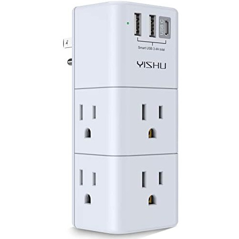 Usb Multi Plug Outlet Extender - Yishu Surge Protector With Rotating Plug, 6 Ac Plug Extender With 3 Usb Ports, 3-Sided Swivel Power Strip Best Ideal Stocking Stuffers For Adults
