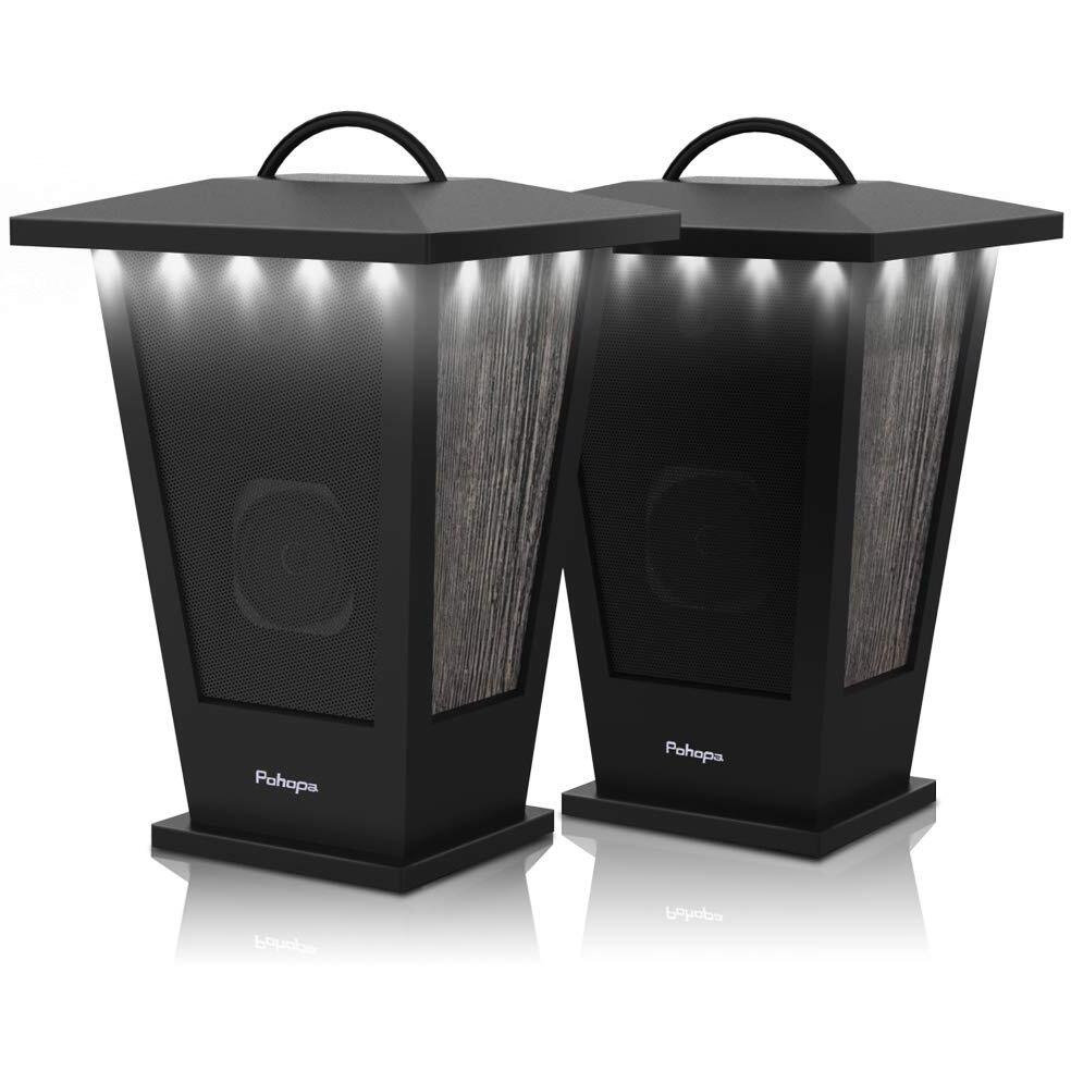 Pohopa Bluetooth Speakers Waterproof, 2 Packs True Wireless Stereo Sound 20W Speakers Dual Pairing Lantern Indoor Outdoor Speakers With 20 Piece Led Lights, Rich Bass, Pinao Black