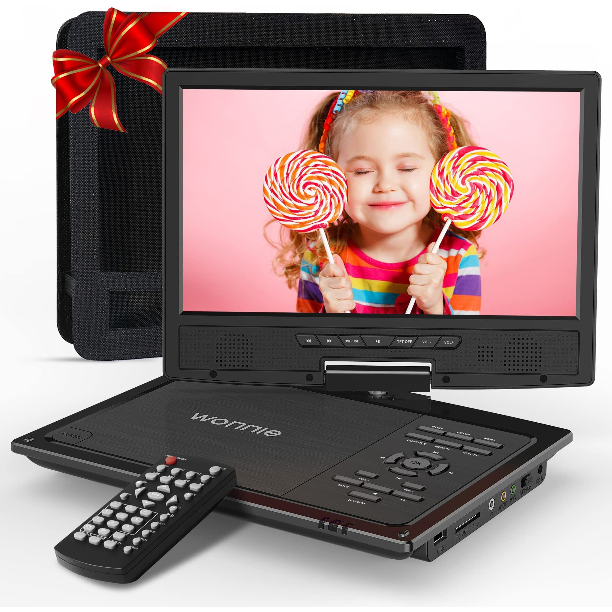 Wonnie 12.5"" Portable Dvd Player Car Headrest Video Player With 10.5"" Swivel Screen, Car Headrest Holder, 5-Hours Rechargeable Battery, Regions Free, Support Usb/Sd Card/Sync Tv