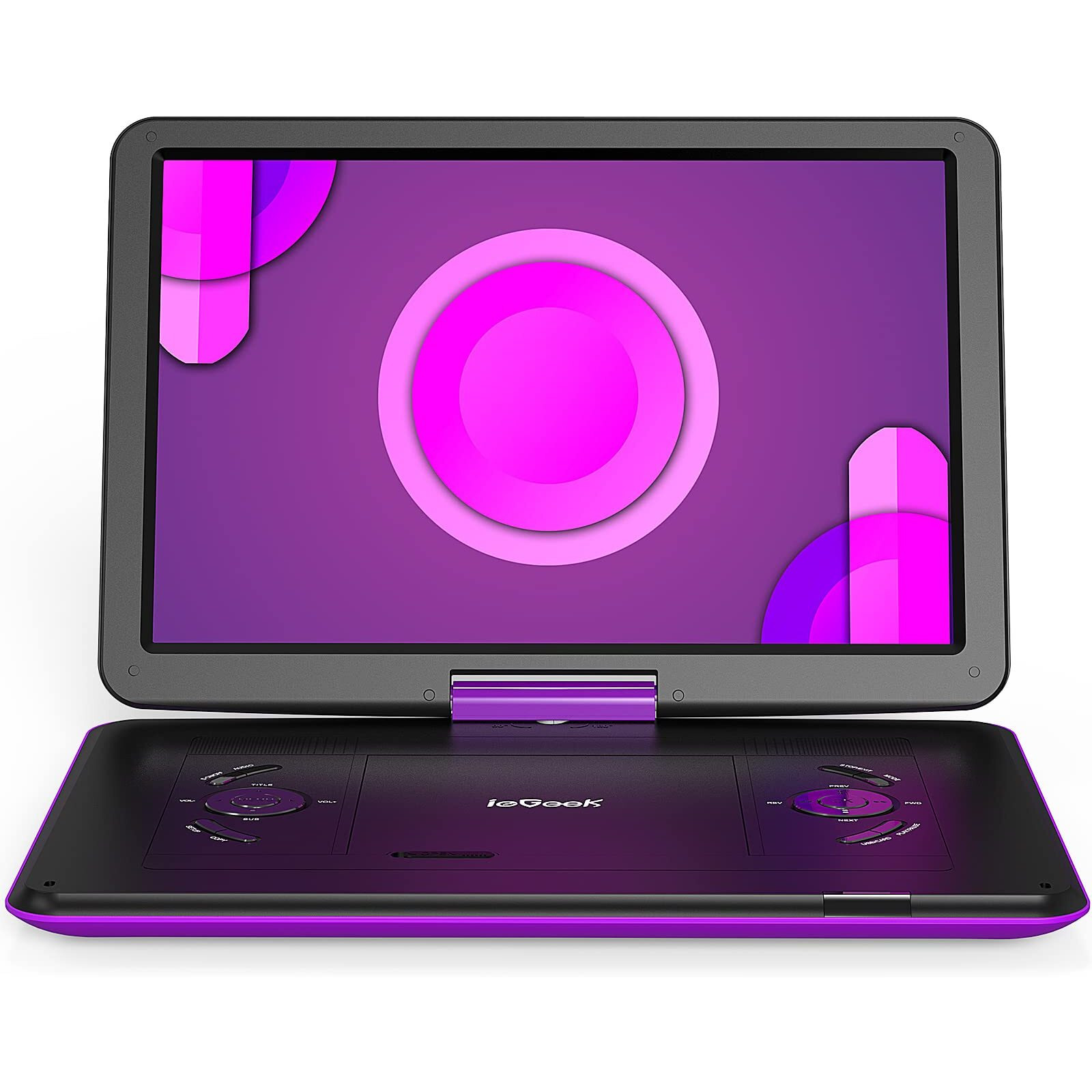 16.9'' Portable Dvd Player With 14.1'' Swivel Screen, 6 Hrs Rechargeable Battery, Car Dvd Player, Sync Tv, Region Free, Support Usb/Sd Card, High Volume Speaker, Remote Control, Purple