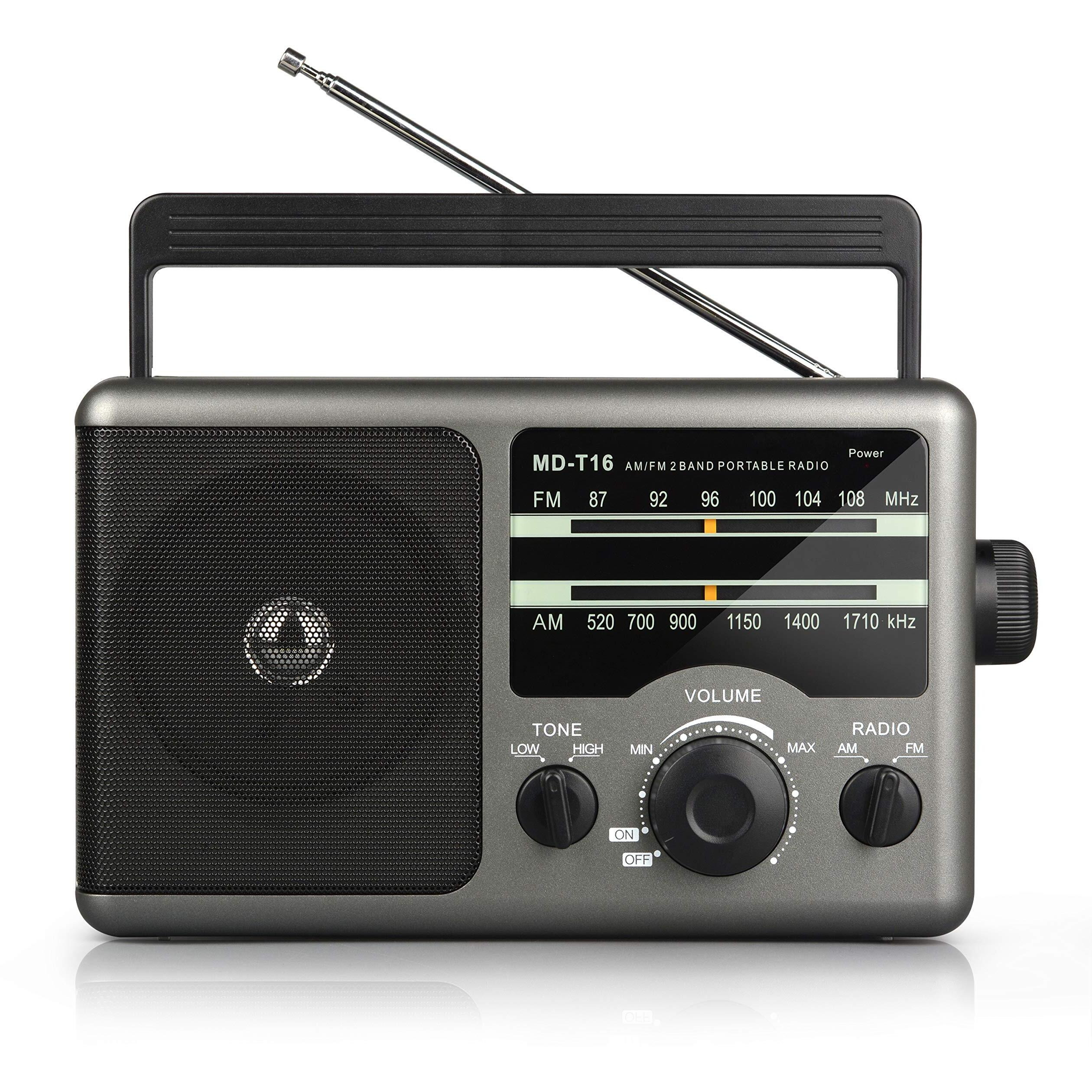 Greadio Am Fm Portable Radio Transistor Radio With 3.5Mm Earphone Jack, Hight/Low Tone Mode, Big Speaker, Ac Power Or Battery Operated By 4 D Cell Batteries For Home And Outdoor