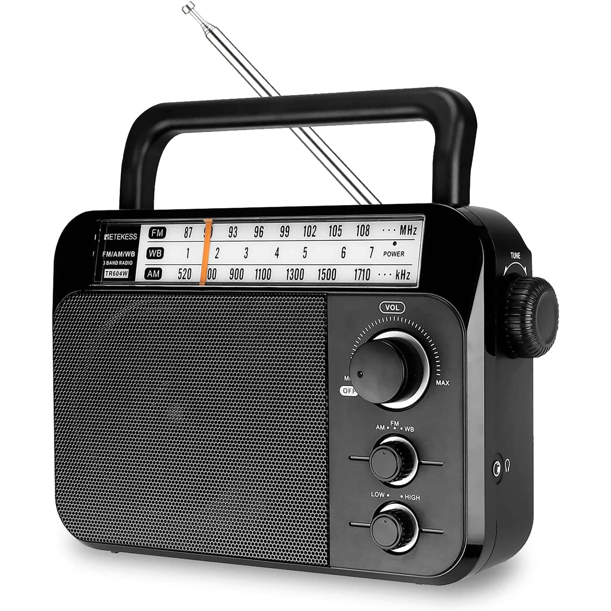 Retekess Tr604W Am Fm Noaa Radio, Portable Emergency Weather Radios With Best Reception, Ac Or D Battery Powered, With Clear Dial And Large Knob, Suit For Home (Black)