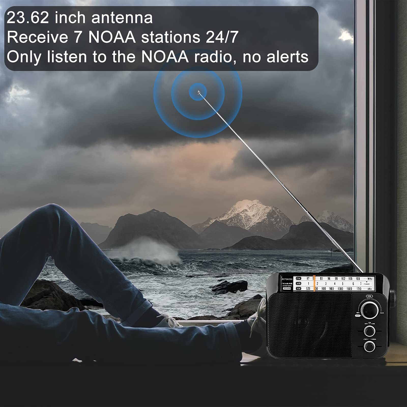 Retekess Tr604W Am Fm Noaa Radio, Portable Emergency Weather Radios With Best Reception, Ac Or D Battery Powered, With Clear Dial And Large Knob, Suit For Home (Black)