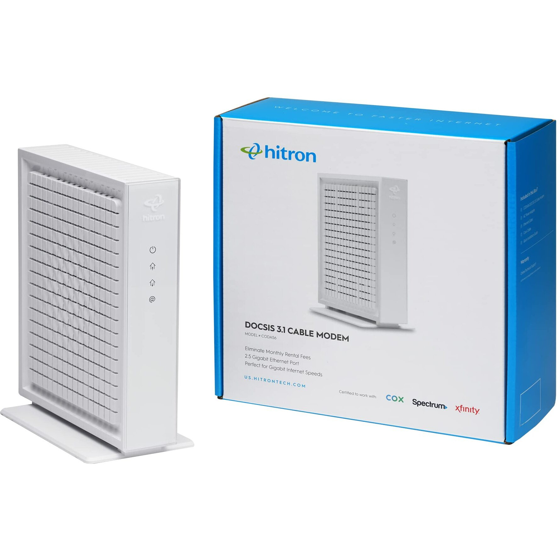 Hitron Coda56 Multi-Gigabit Docsis 3.1 Modem  Pairs With Any Wifi Router Or Mesh Wifi  Certified With Xfinity, Charter Spectrum, Cox  10X Faster Than Docsis 3.0  2.5 Gbps Ethernet Cable Modem