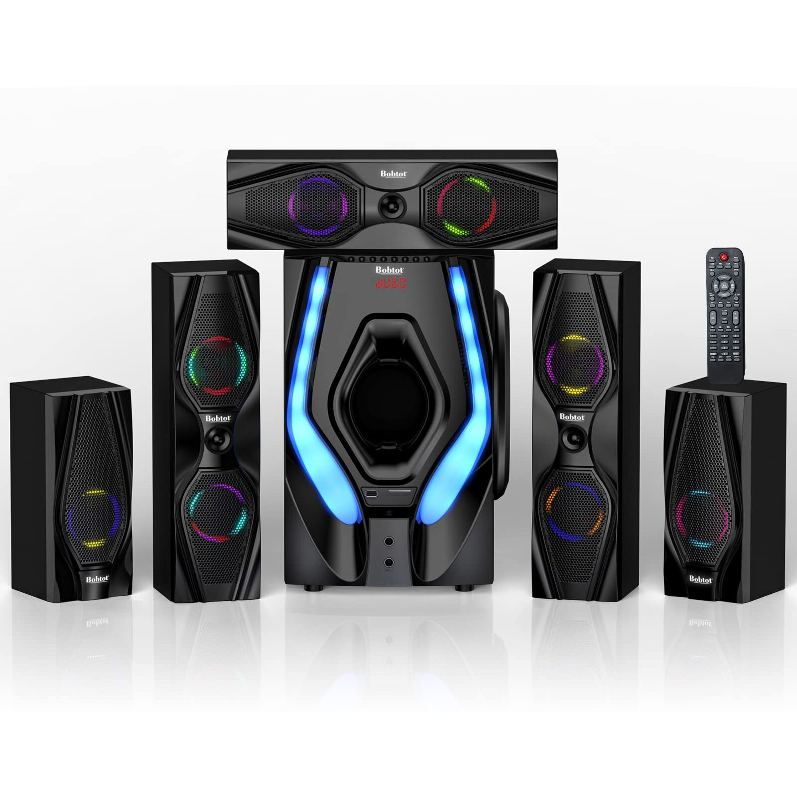 Bobtot Home Theater Systems Surround Sound Speakers - 1200 Watts 10 Inch Subwoofer 5.1/2.1 Channel Audio Stereo System With Hdmi Arc Optical Bluetooth Input For 4K Tv Ultra Hd Av Dvd Fm Radio Usb