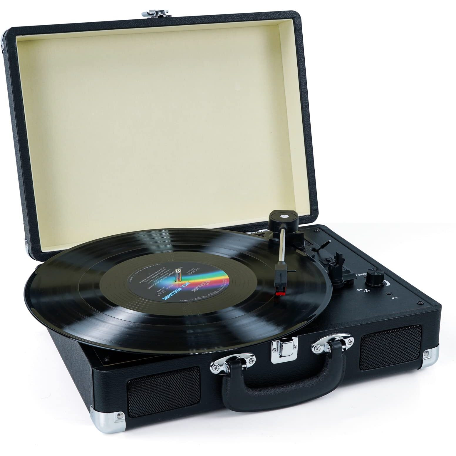 Vinyl Record Player, 3 Speeds Belt Driven Suitcase Portable Turntable For Vinyl Records With Built-In Speakers/Rca Output/Aux In/Headphone Jack/ 45 Adapter Black