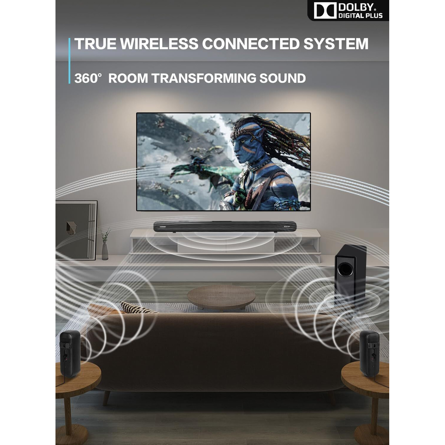 5.1 Ch Surround Sound Bar With Dolby Audio, Sound Bars For Tv, Wireless Subwoofer & Rear Speaker, Dolby Digital Plus, Bluetooth 5.3, Surround Sound System For Home Theater, 4K & Hd Tvs| Hdmi & Optical