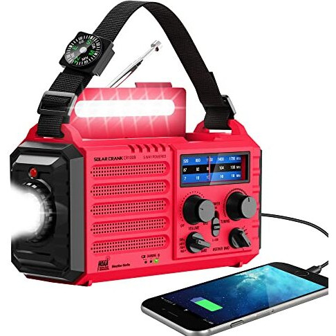 Emergency Weather Radio Solar Hand Crank Battery Operated Portable Am Fm Shortwave Radio With Noaa Alert, Flashlight, Reading Lamp, Cellphone Charger,Earphone Jack, Sos Alarm For Home Outdoor Survival