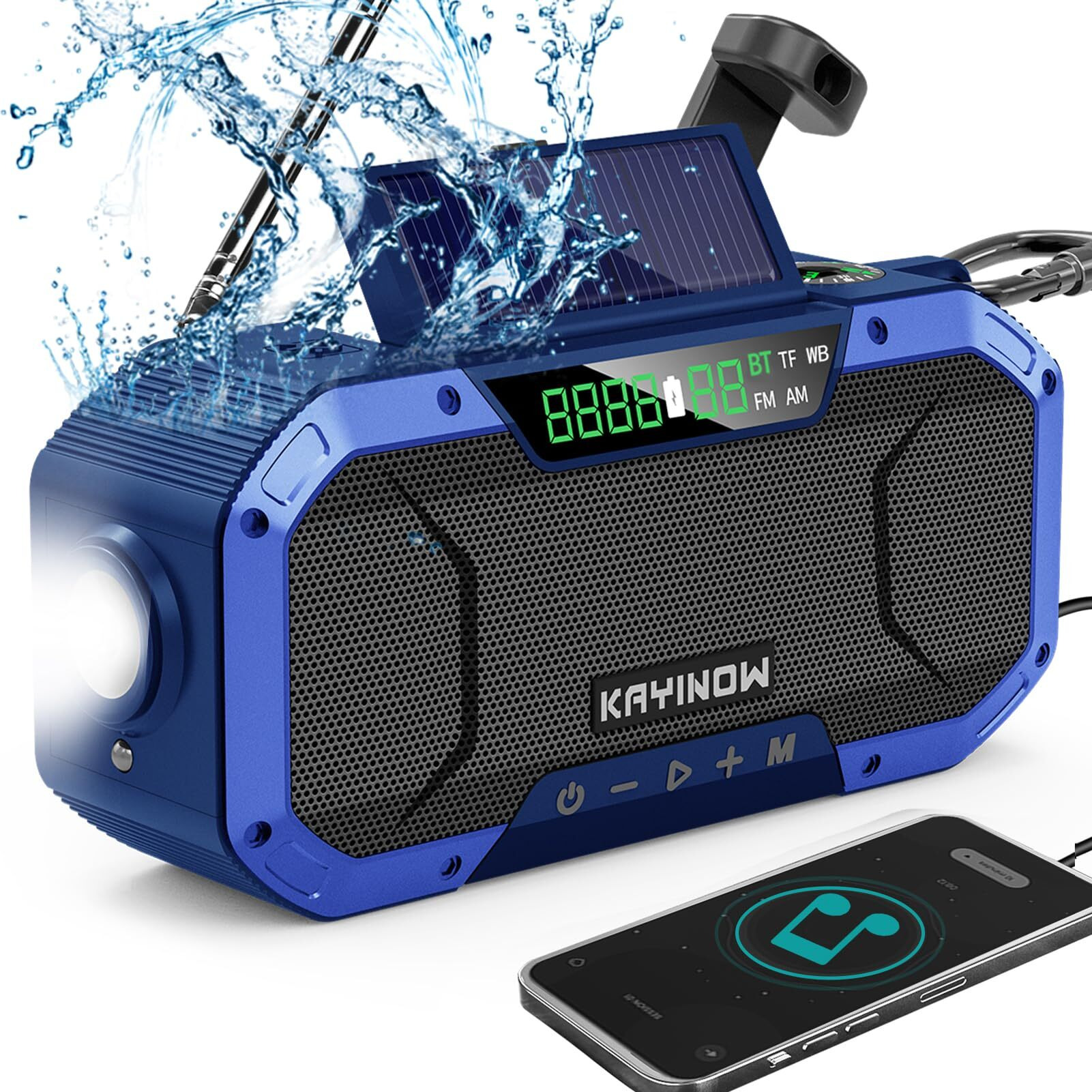 Emergency Weather Radios Hand Crank Solar Bluetooth Speaker,Portable Am Fm Noaa Radio 5000Mah Battery Powered Waterproof Wind Up Dynamo Radio Flashlight Phone Charger.Reading Light,Sos For Survival