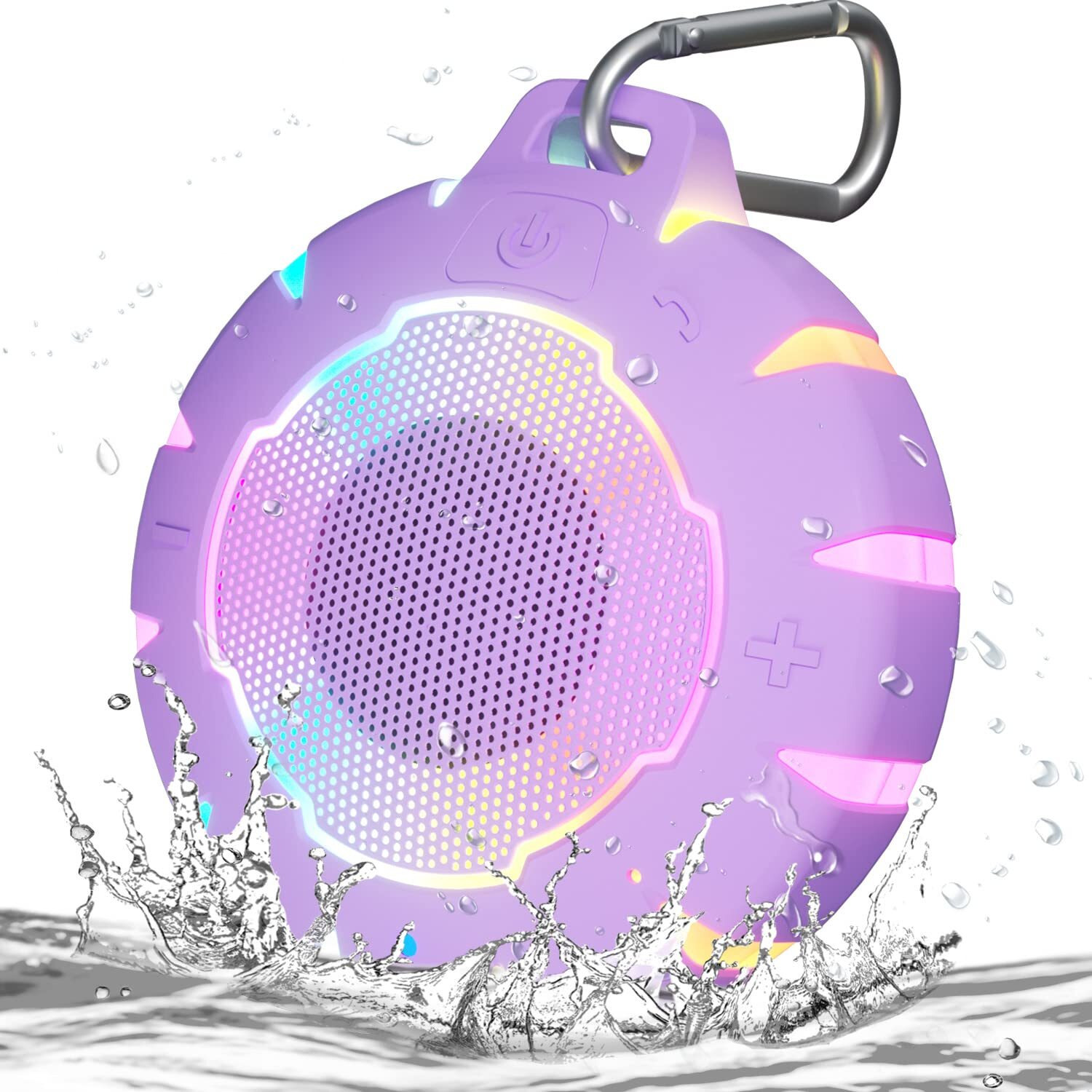 Heysong Waterproof Bluetooth Speaker, Shower Speaker With Hd Sound, Led Light, Floating, Lightweight Portable Speakers For Travel, Pool, Beach, Kayak, Gifts For Girl-Purple