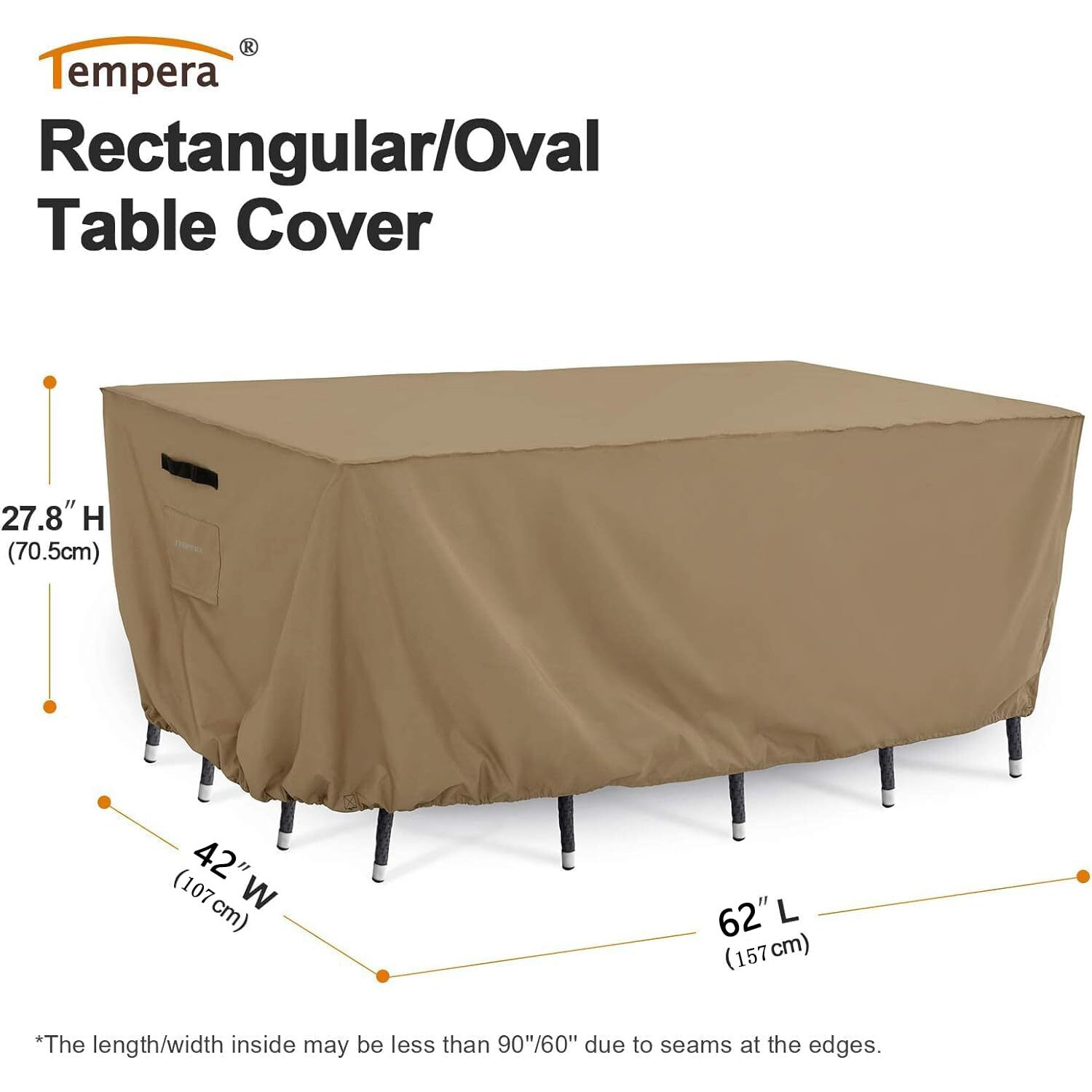Tempera Outdoor Dining Set Cover For Outside Table And Chairs, Rectangle Patio Table Covers For Outdoor Furniture, Anti-Fading, Windproof,62 ' 'L X 42 ' 'W X 27.8 ' 'H,Taupe