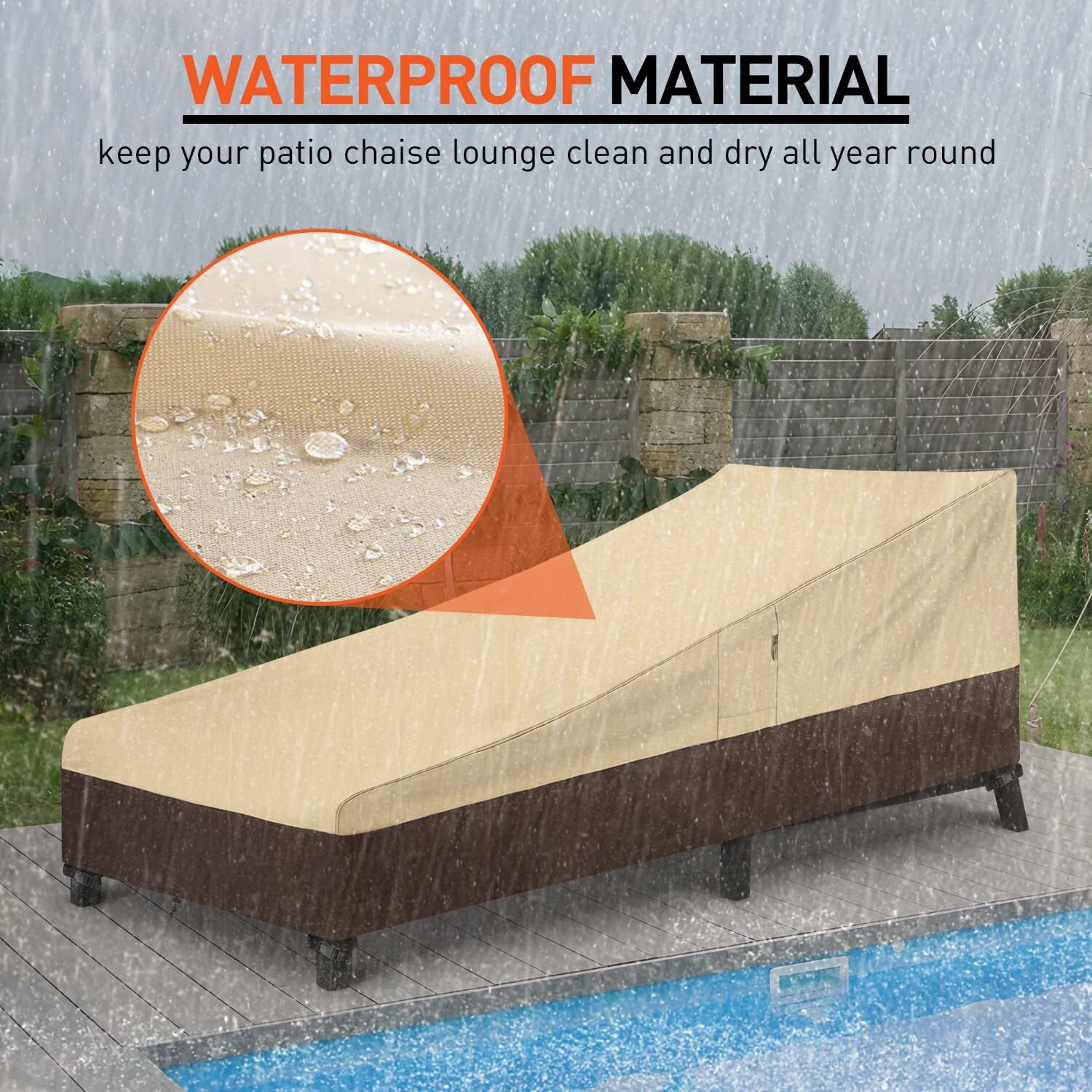 Arcedo Outdoor Chaise Lounge Cover, Waterproof Patio Chaise Lounge Chair Cover With Air Vents, All Weather Resistant Patio Furniture Covers, 80"" L X 32"" W X 25"" H, Beige And Brown, 2 Pack