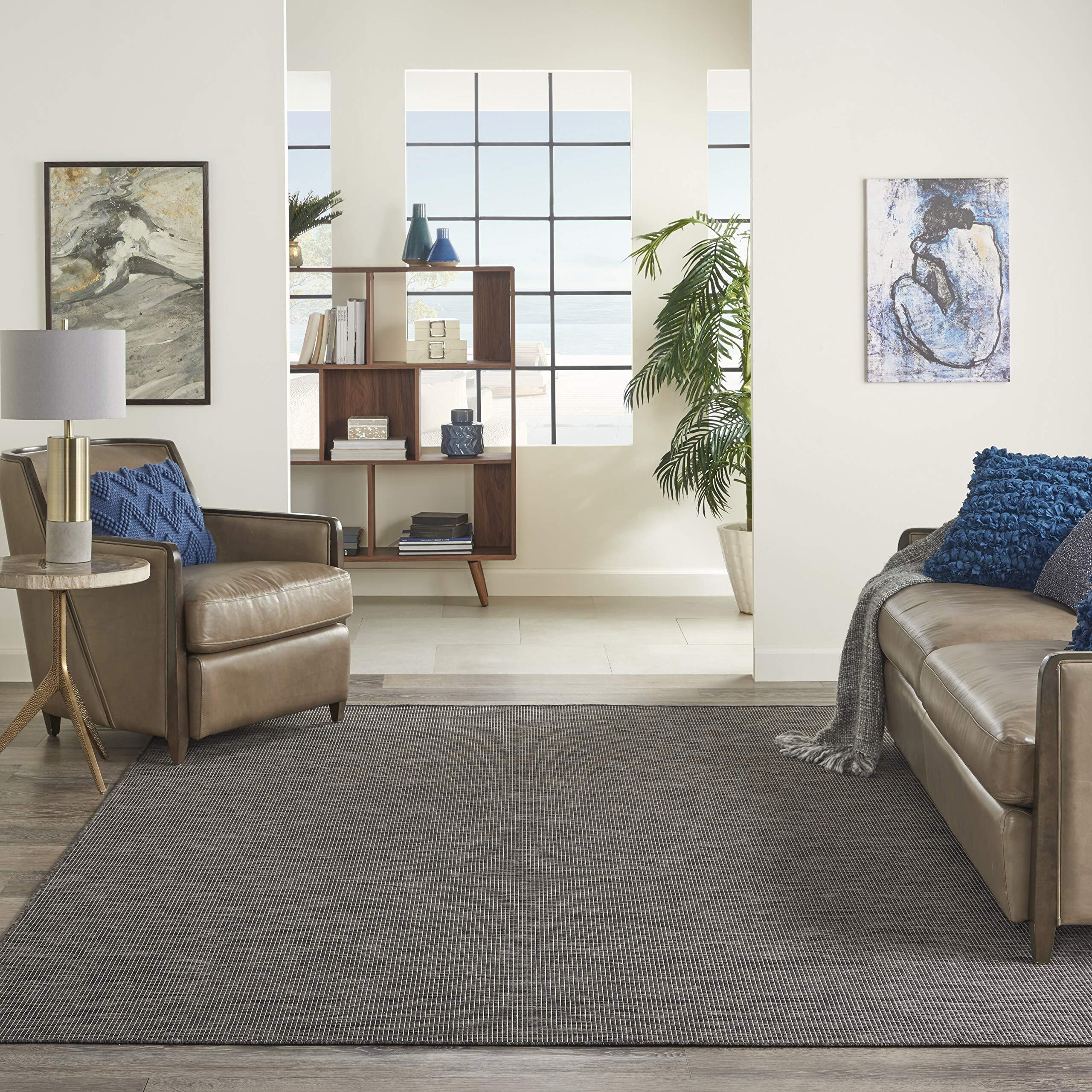Nourison Positano Indoor/Outdoor Charcoal 2'2"" X 10' Area Rug, Easy Cleaning, Non Shedding, Bed Room, Living Room, Dining Room, Backyard, Deck, Patio (2X10)
