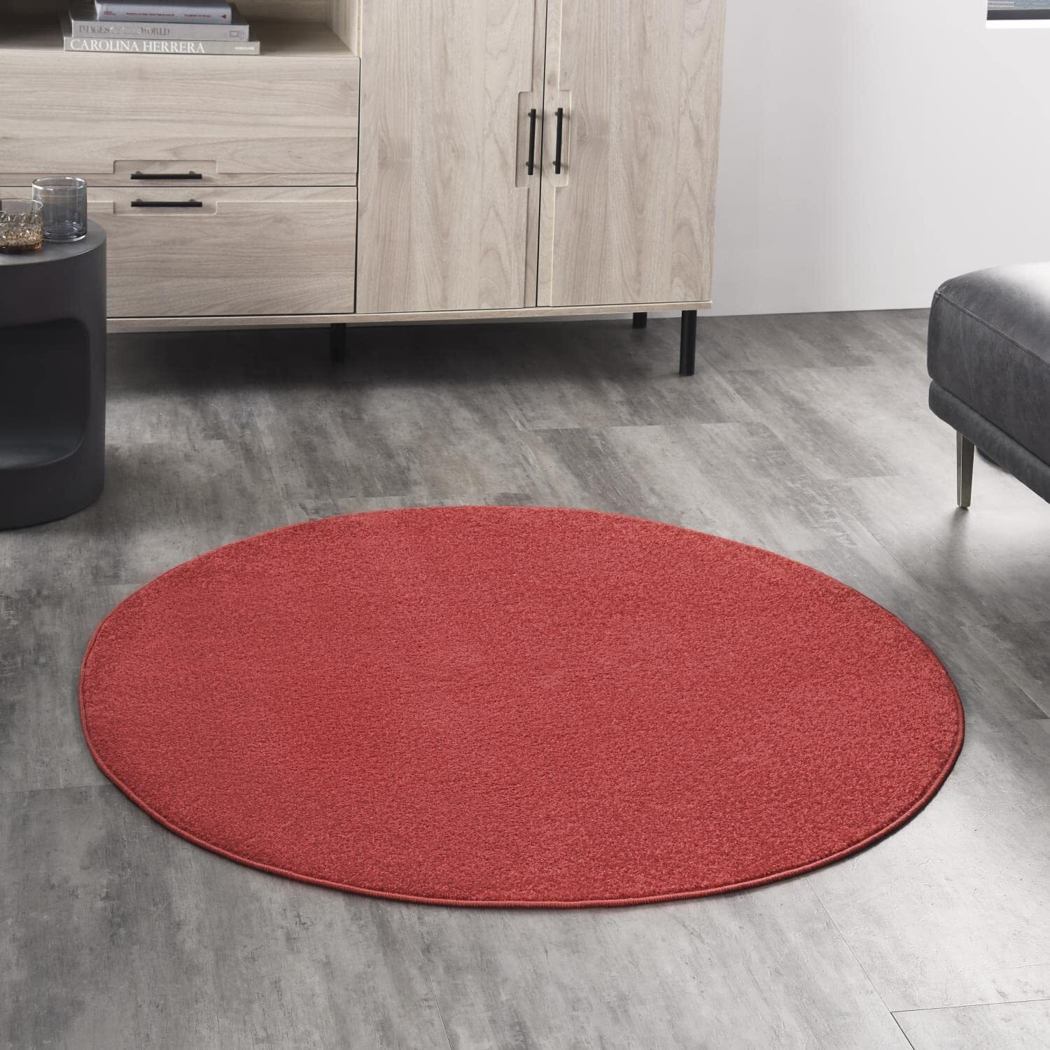 Nourison Essentials Indoor/Outdoor Brick Red 4' X Round Area Rug, Easy -Cleaning, Non Shedding, Bed Room, Living Room, Dining Room, Backyard, Deck, Patio (4 Round)