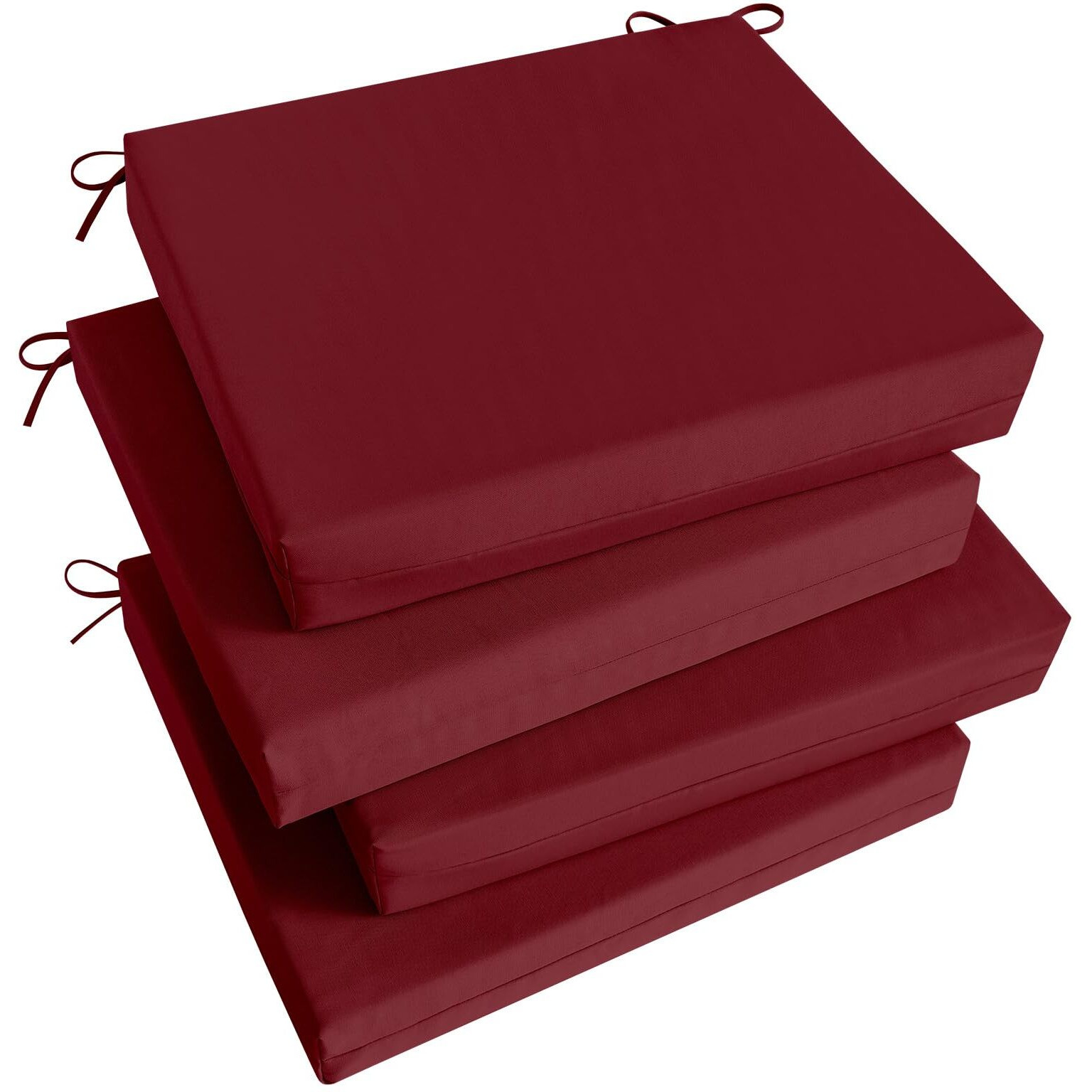 Basic Beyond Outdoor Chair Cushions For Patio Furniture, Waterproof Outdoor Cushions, Square Corner Patio Chair Cushions Set Of 4 With Ties, 18.5"&quotX16"&quotX3"", Red