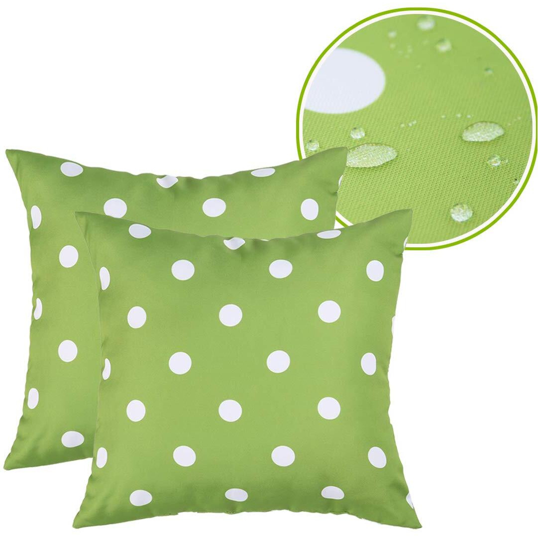 Eternal Beauty Set Of 2 Outdoor Pillow Covers Waterproof Throw Pillow Covers For Christmas Outdoor Patio Furniture, Green Polka Dot, 18X18 Inches