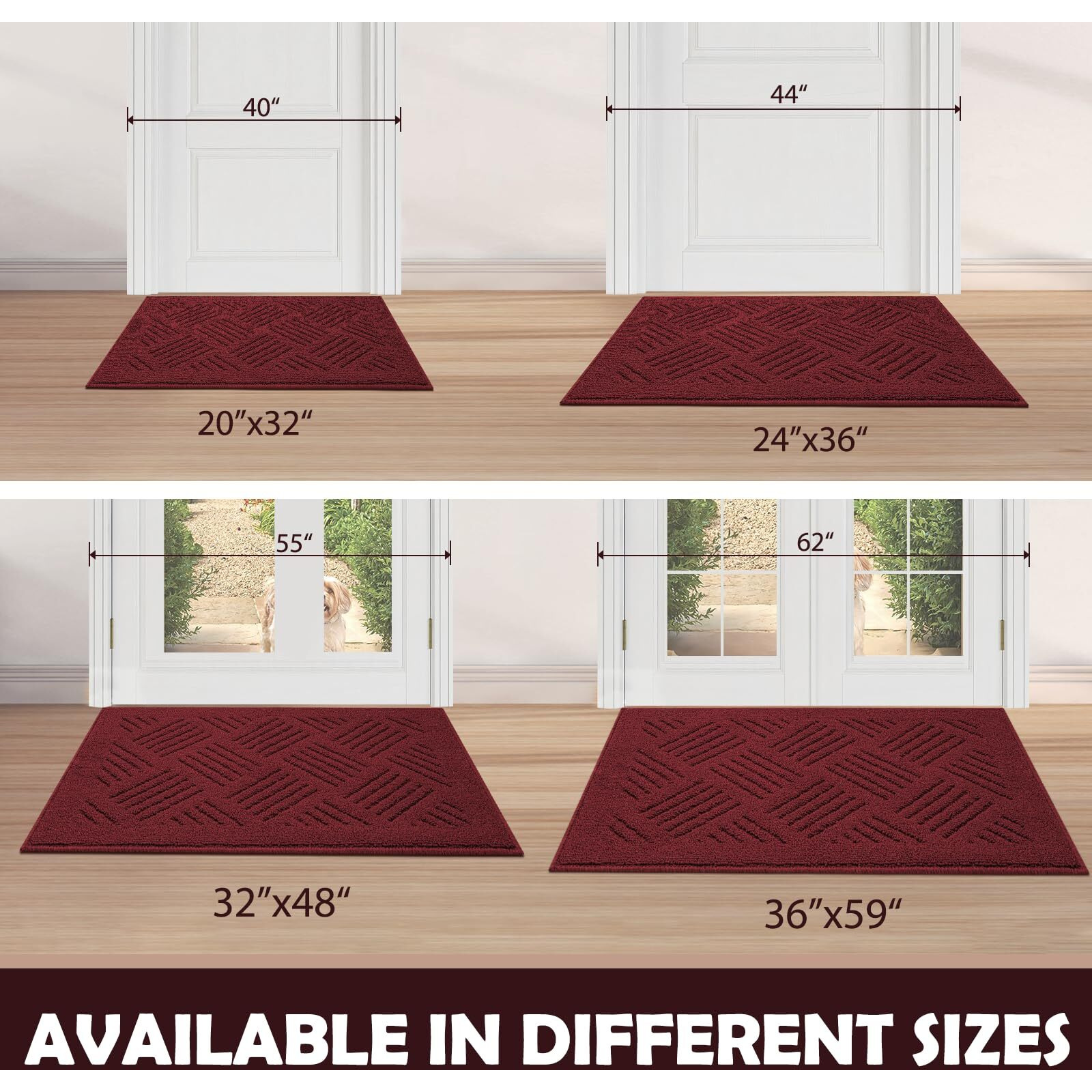 Jeedovia Door Mat Indoor Doormat,Front Back Door Mats Non Slip Entrance Rugs Rubber Backing,Christmas Inside Doormats For Entryway Low-Profile Absorbent Resist Dirt Floor Mats Red,24 "&quotX36 ""