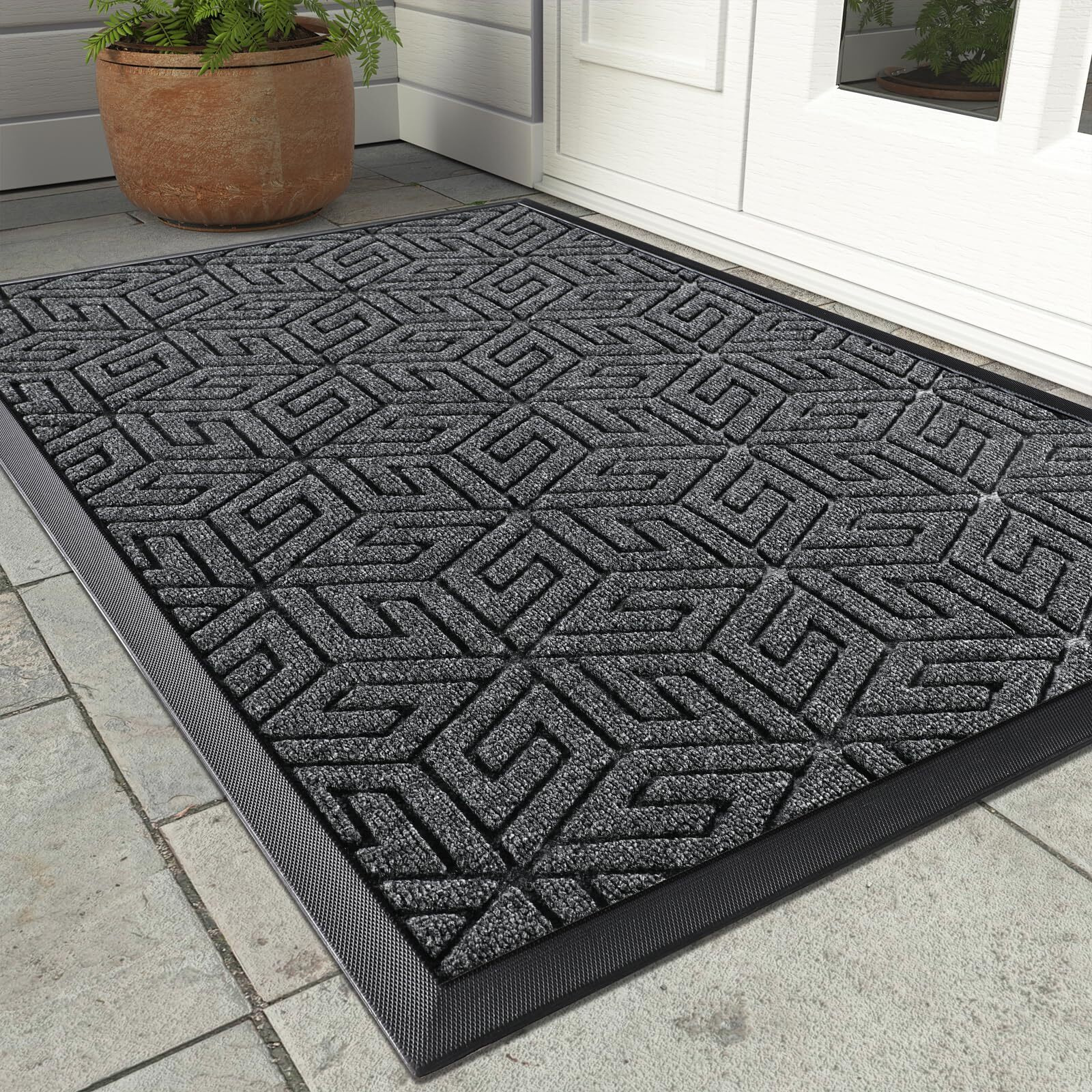 Yimobra Front Entrance Door Mat Outdoor Indoor, 36X24 Inch, Heavy Duty Doormat Entryway Floor Mat, Non Slip Durable Rubber Backing, Easy Clean Shoe Scraper, Waterproof, Patio, Lawn, Mix Grey