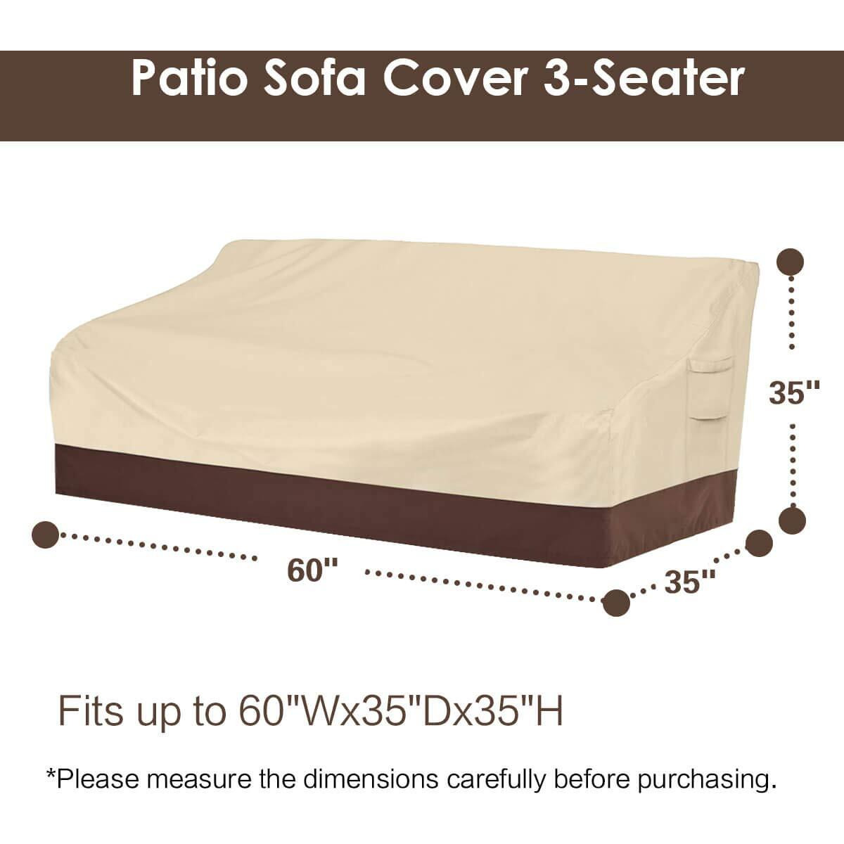 Vailge Heavy Duty Patio Sofa Cover, 100% Waterproof 3-Seater Outdoor Sofa Cover,Lawn Patio Furniture Covers With Air Vent And Handle,60 "&quotW X 35 "&quotD X 35 "" H,Beige&Brown