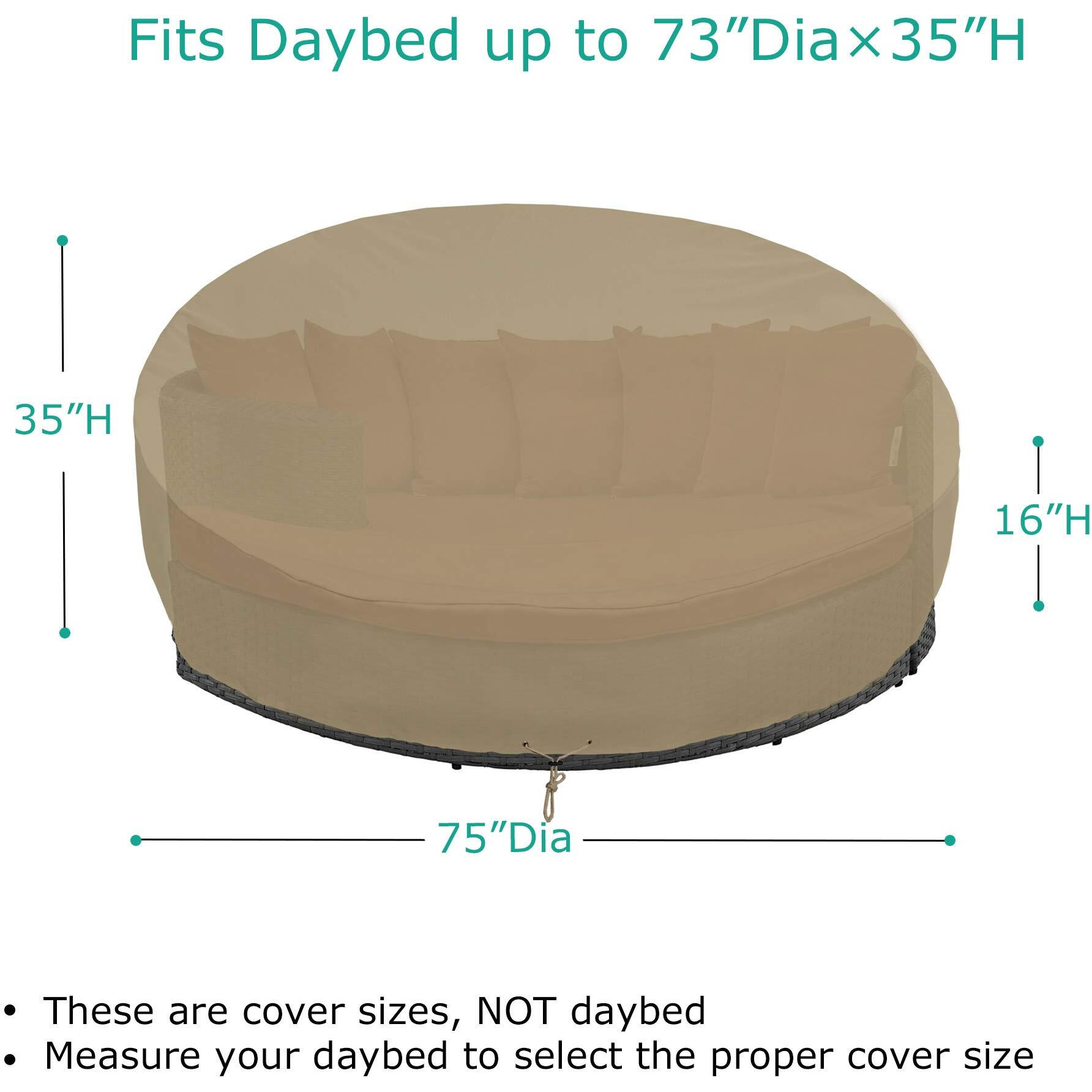 Sunpatio Outdoor Daybed Cover 75"&quotDia, Patio Furniture Sofa Cover Waterproof, All Weather Protection Round Canopy Day Bed Cover With Taped Seam, Heavy Duty Fadestop Material, 75"" Dia X 35""/16