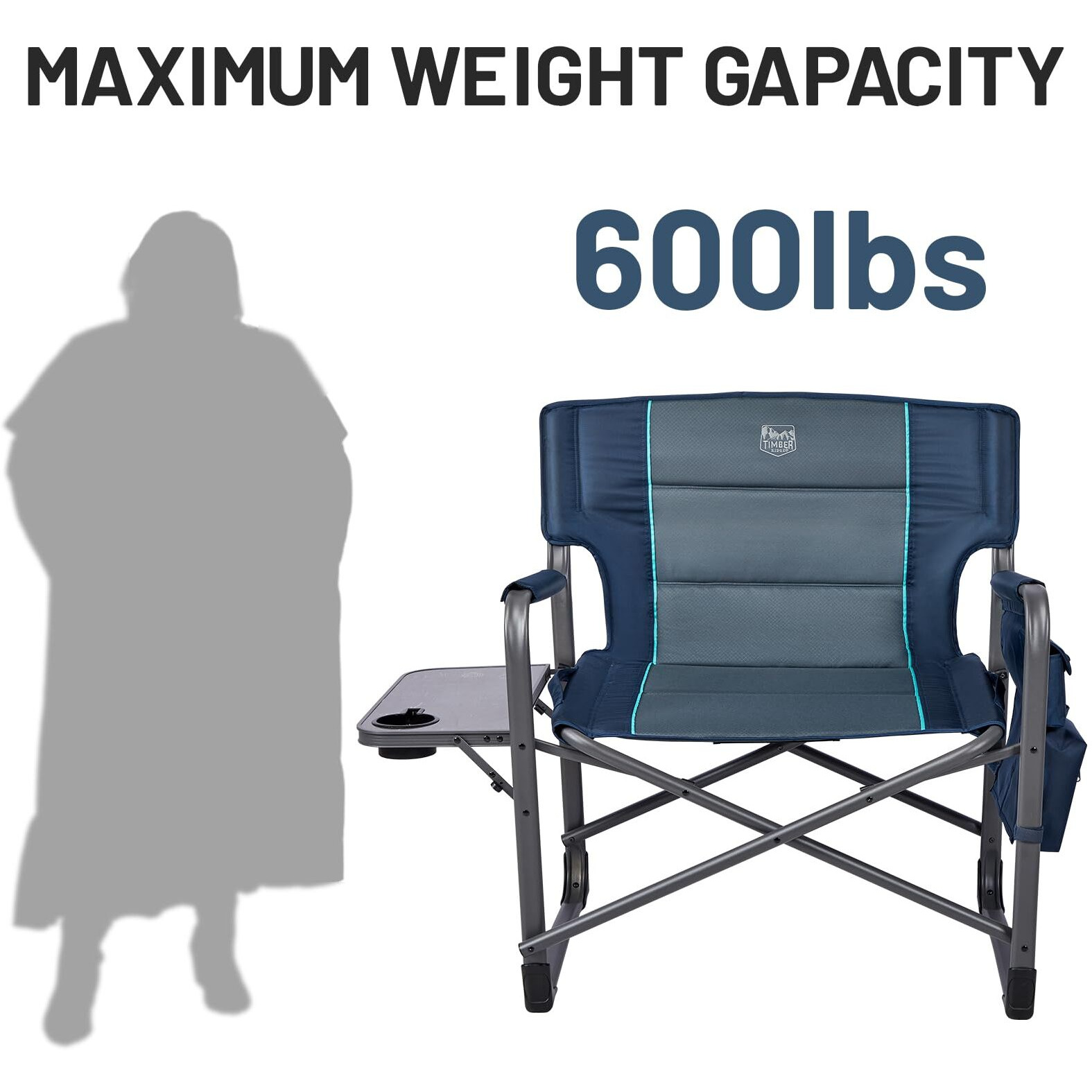 Timber Ridge Xxl Upgraded Oversized Directors Chairs With Foldable Side Table, Detachable Side Pocket, Heavy Duty Folding Camping Chair Up To 600 Lbs Weight Capacity (Blue) Ideal Gift