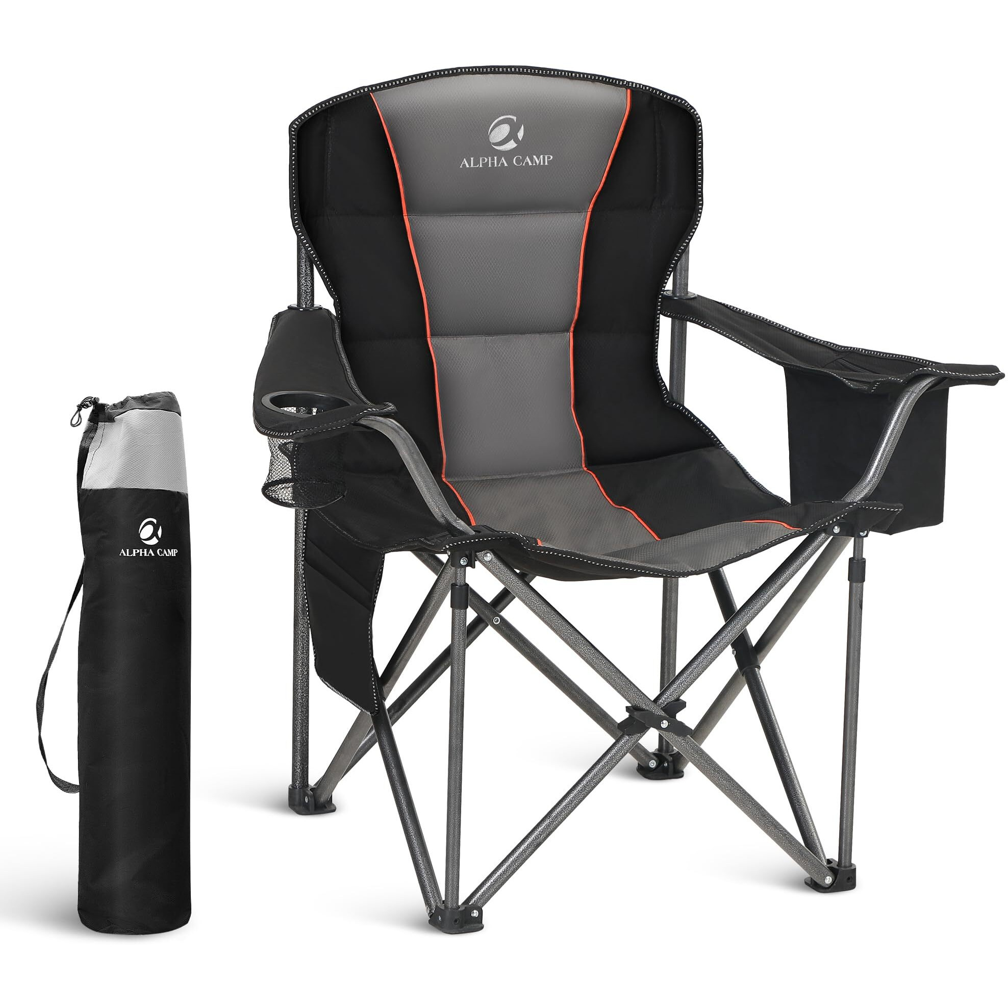 Let 's Camp Folding Camping Chair Oversized Heavy Duty Padded Outdoor Chair With Cup Holder Storage And Cooler Bag, 450 Lbs Weight Capacity, Thicken 600D Oxford