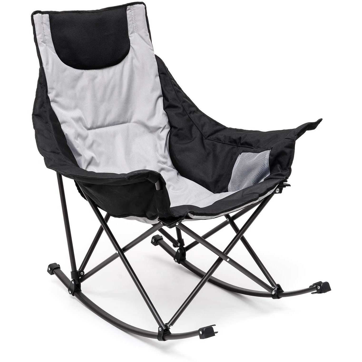 Sunnyfeel Camping Rocking Chair, Luxury Padded Recliner, Oversized Folding Lawn Chair With Pocket, Heavy Duty For Outdoor/Picnic/Lounge/Patio, Portable Camp Rocker Chairs With Carry Bag (Orange)