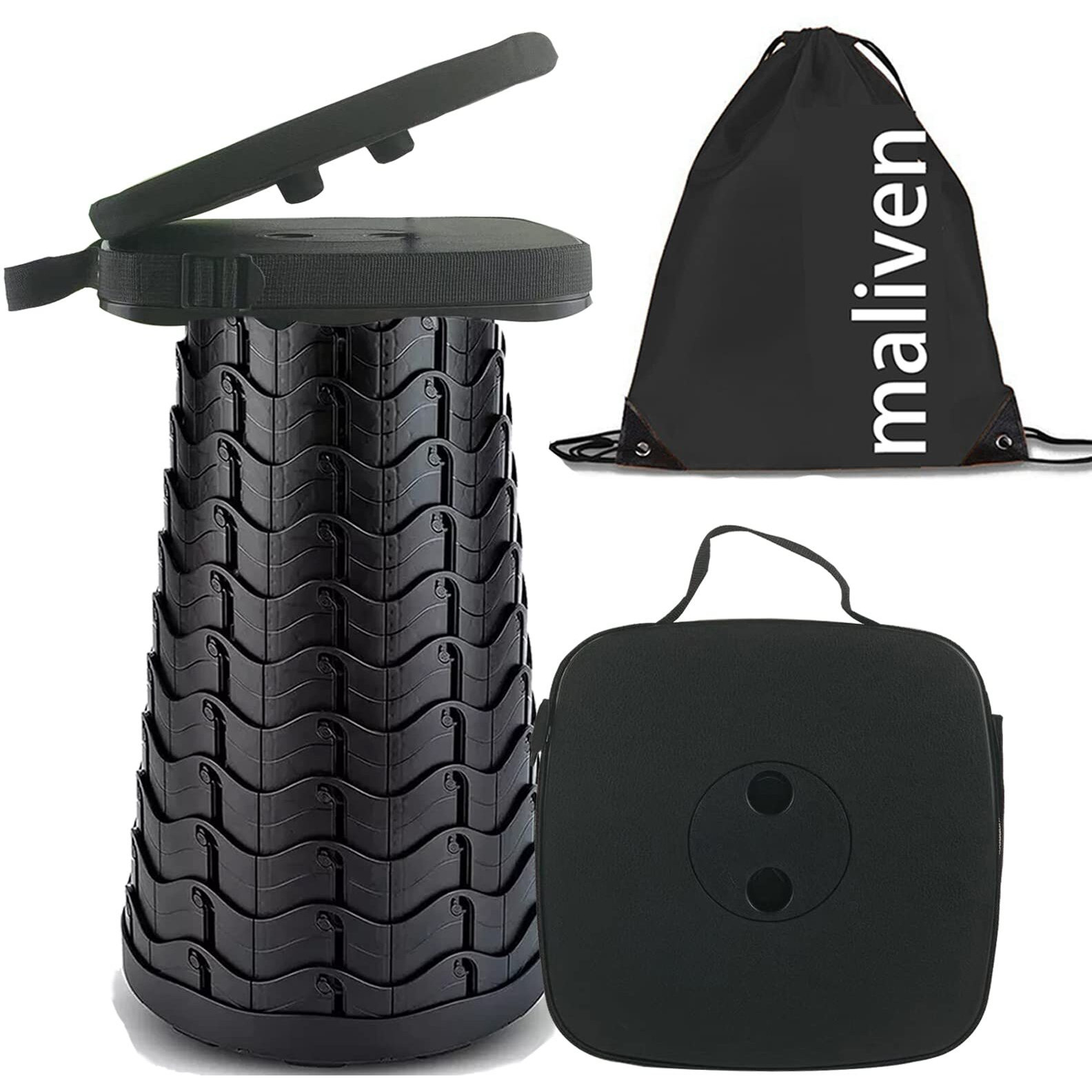 Maliven Collapsible Camping Stool With Seat Cushion & Nylon Bag, Square Portable Telescopic Stool, Lightweight Sturdy Foldable Stool For Camp Fishing Picnic, Max Load 550 Lb